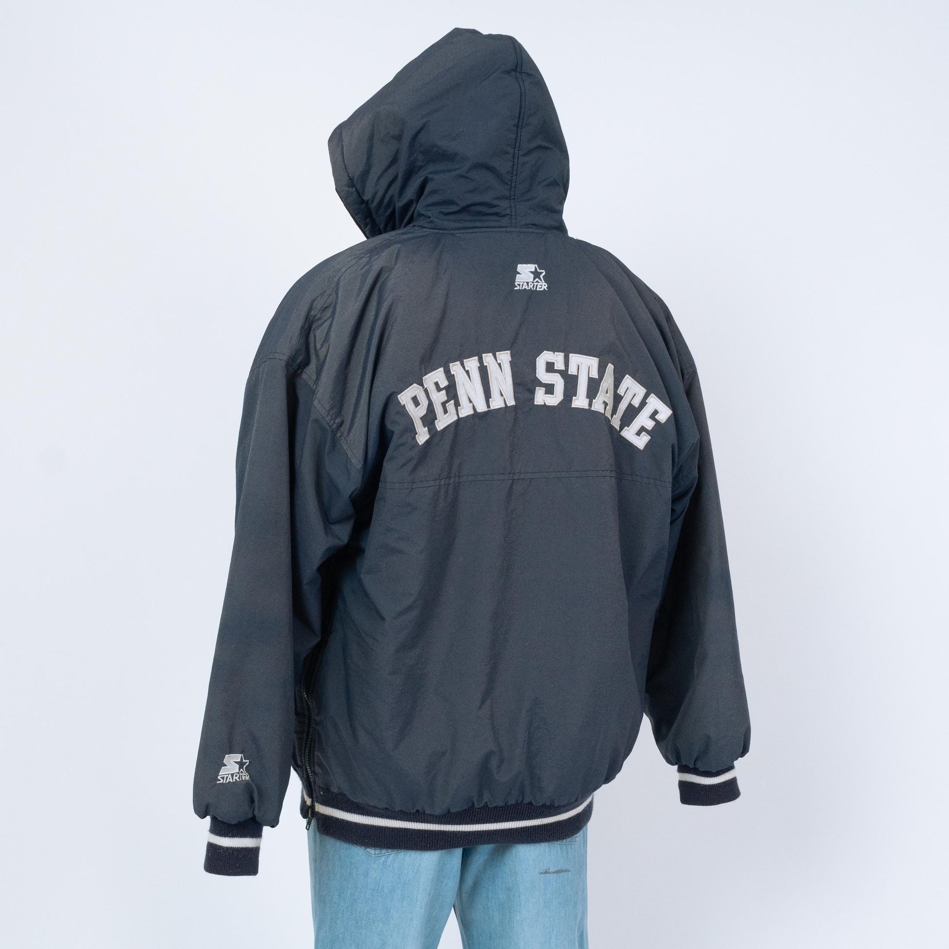 Vintage 90s Penn State Starter Jacket - Large | Oversize University Hooded Puffy Winter Coat