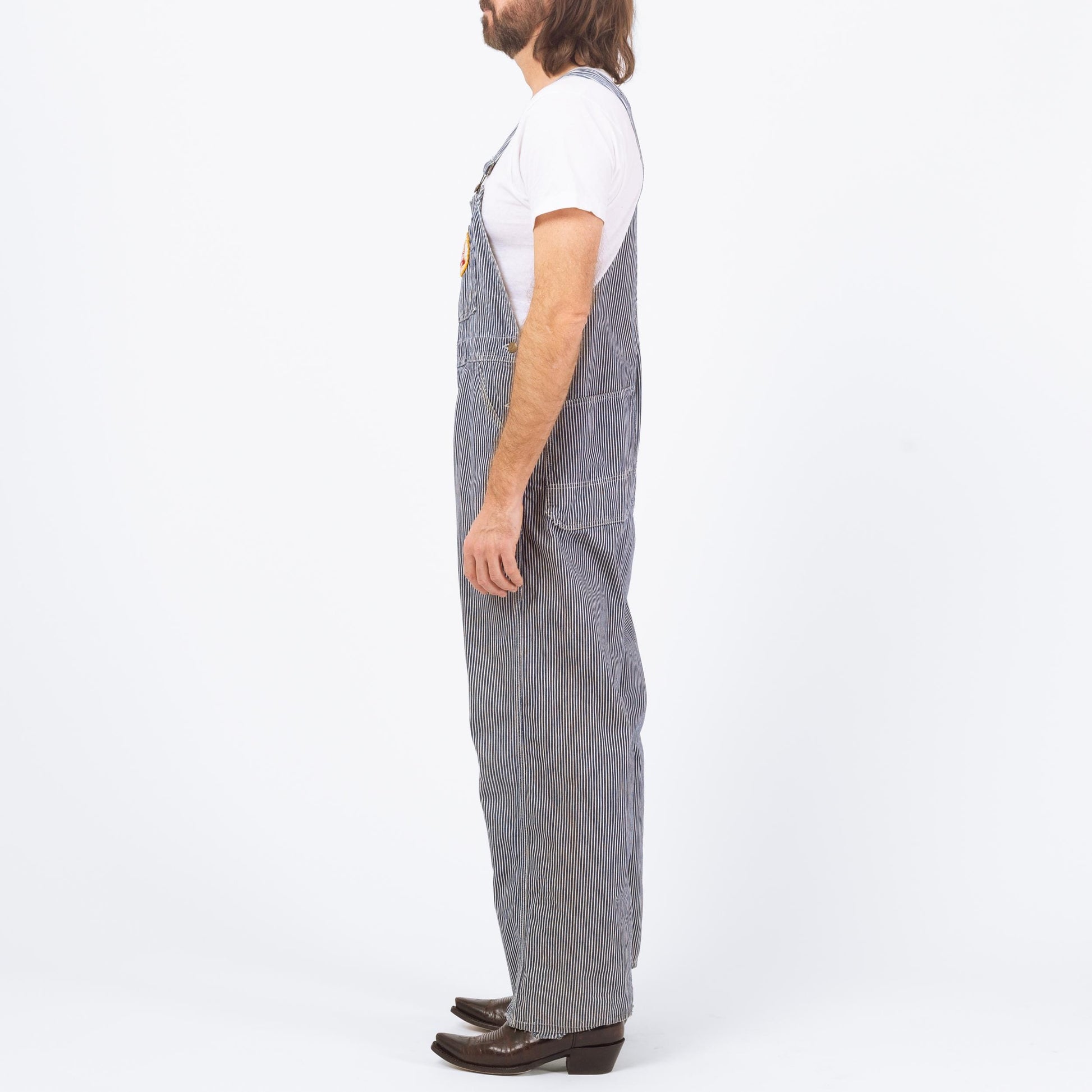 Vintage 1950s Hercules Railroad Striped Overalls - 38x29 | 50s Lone Star Beer Patch Workwear Jumpsuit