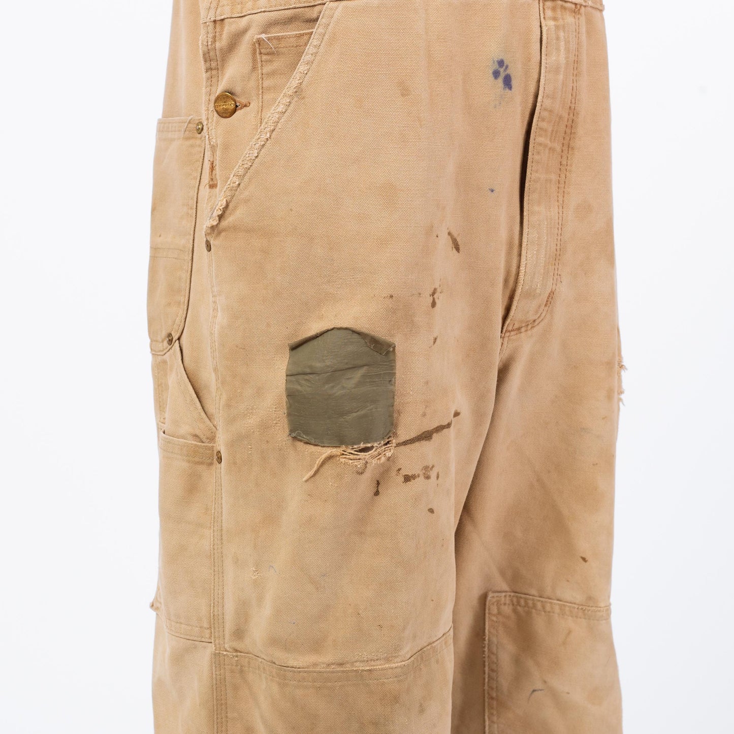 Vintage 90s Carhartt Distressed Overalls - 40x30 | Union Made In USA Faded Tan Workwear Jumpsuit