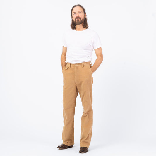Vintage 80s Tan Corduroy Pants - 32x32 | Flat Front Straight Leg Trousers
