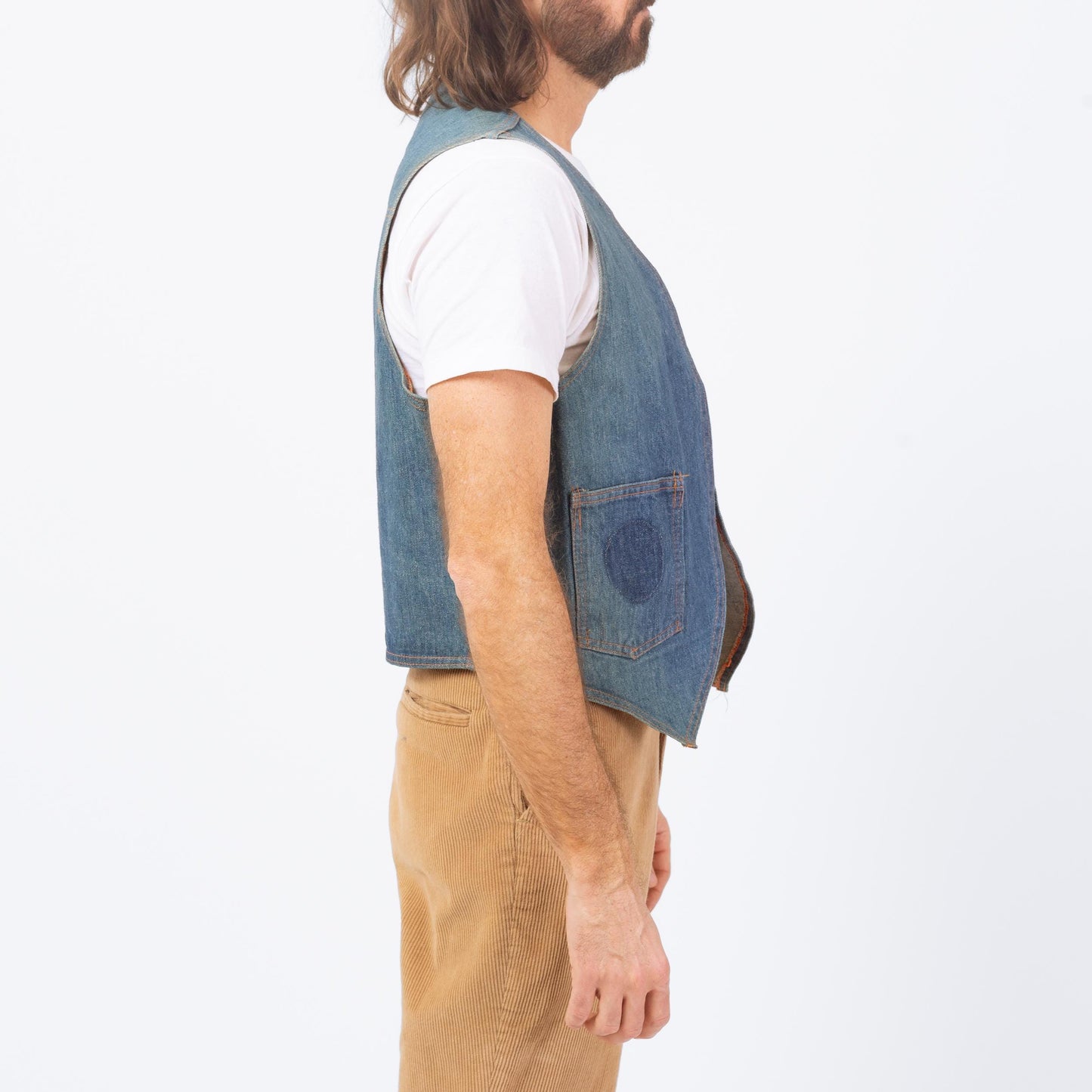 Vintage 70s Lone Star Beer Patch Faded Denim Vest - Large | Country Western Wear Cropped Indigo Jean Vest