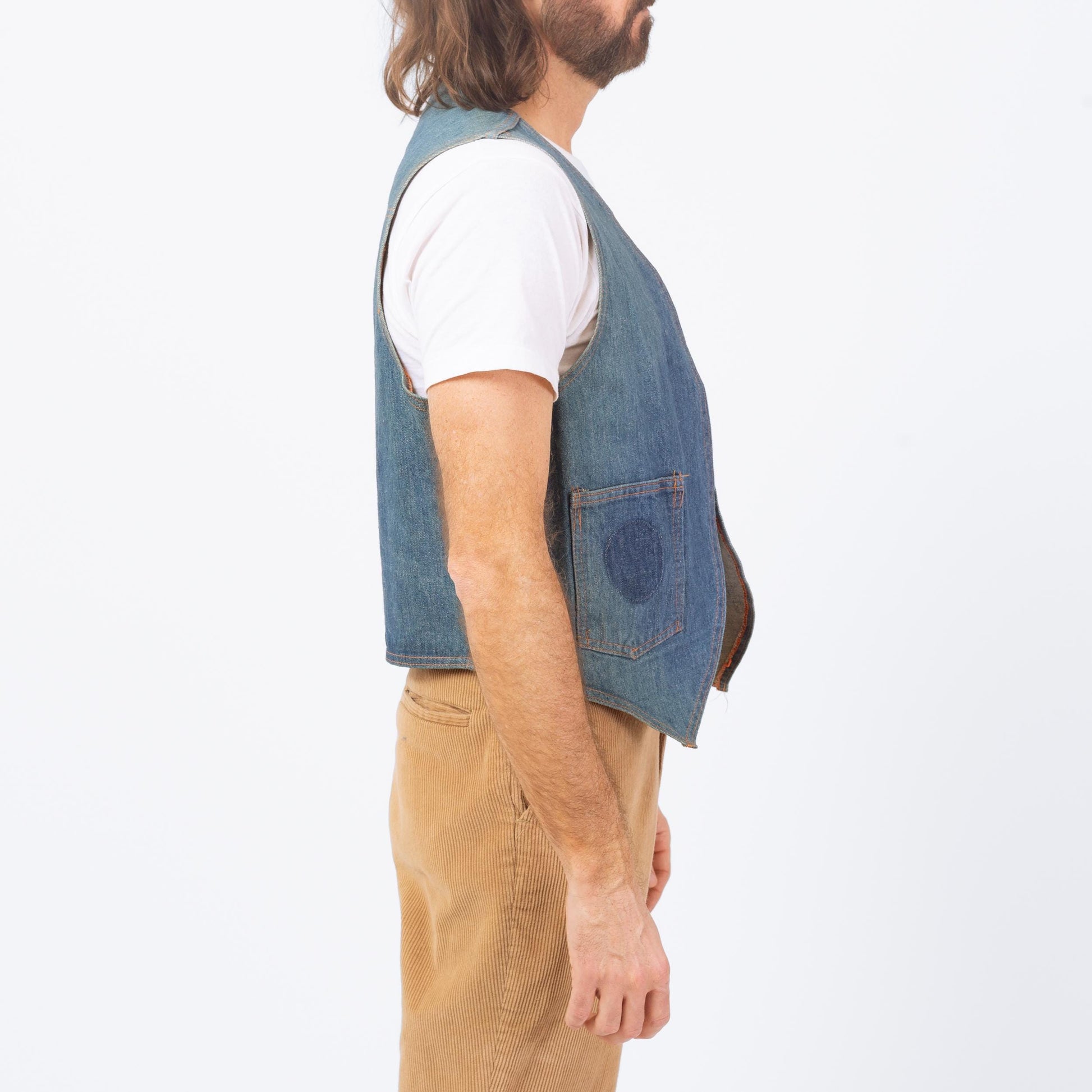 Vintage 70s Lone Star Beer Patch Faded Denim Vest - Large | Country Western Wear Cropped Indigo Jean Vest