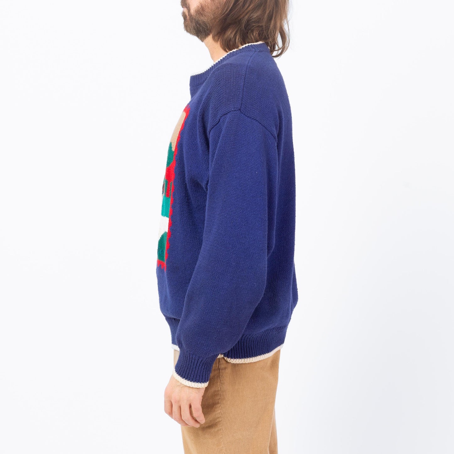 Vintage 90s Par Four Golf Stamp Sweater - Large | Blue Cotton Ramie Novelty Knit Pullover
