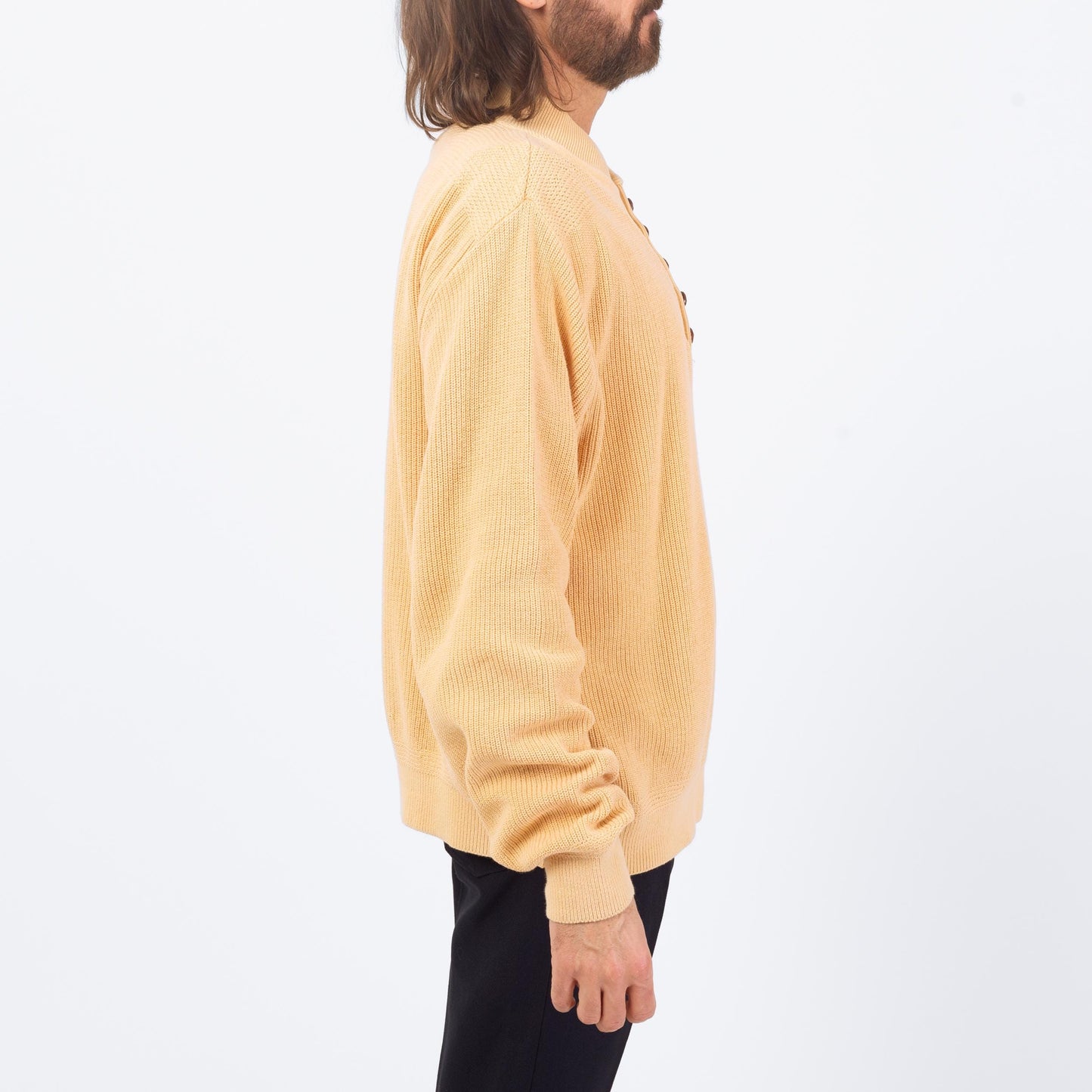 Vintage 80s Lands' End Cream Knit Henley Sweater - Extra Large | Button Up Long Sleeve Cotton Pullover