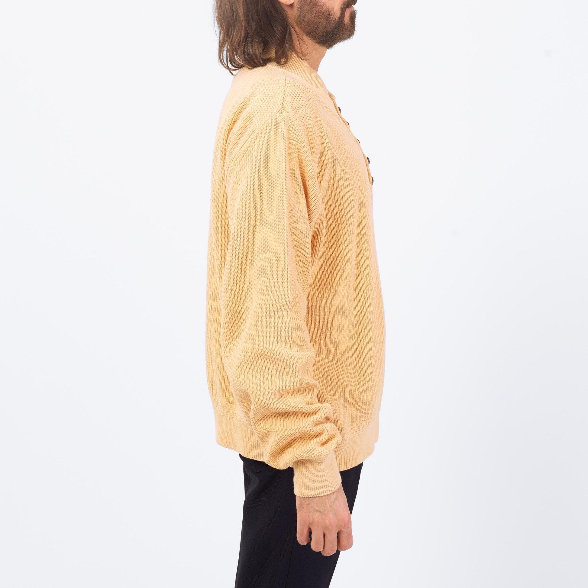 Vintage 80s Lands' End Cream Knit Henley Sweater - Extra Large | Button Up Long Sleeve Cotton Pullover