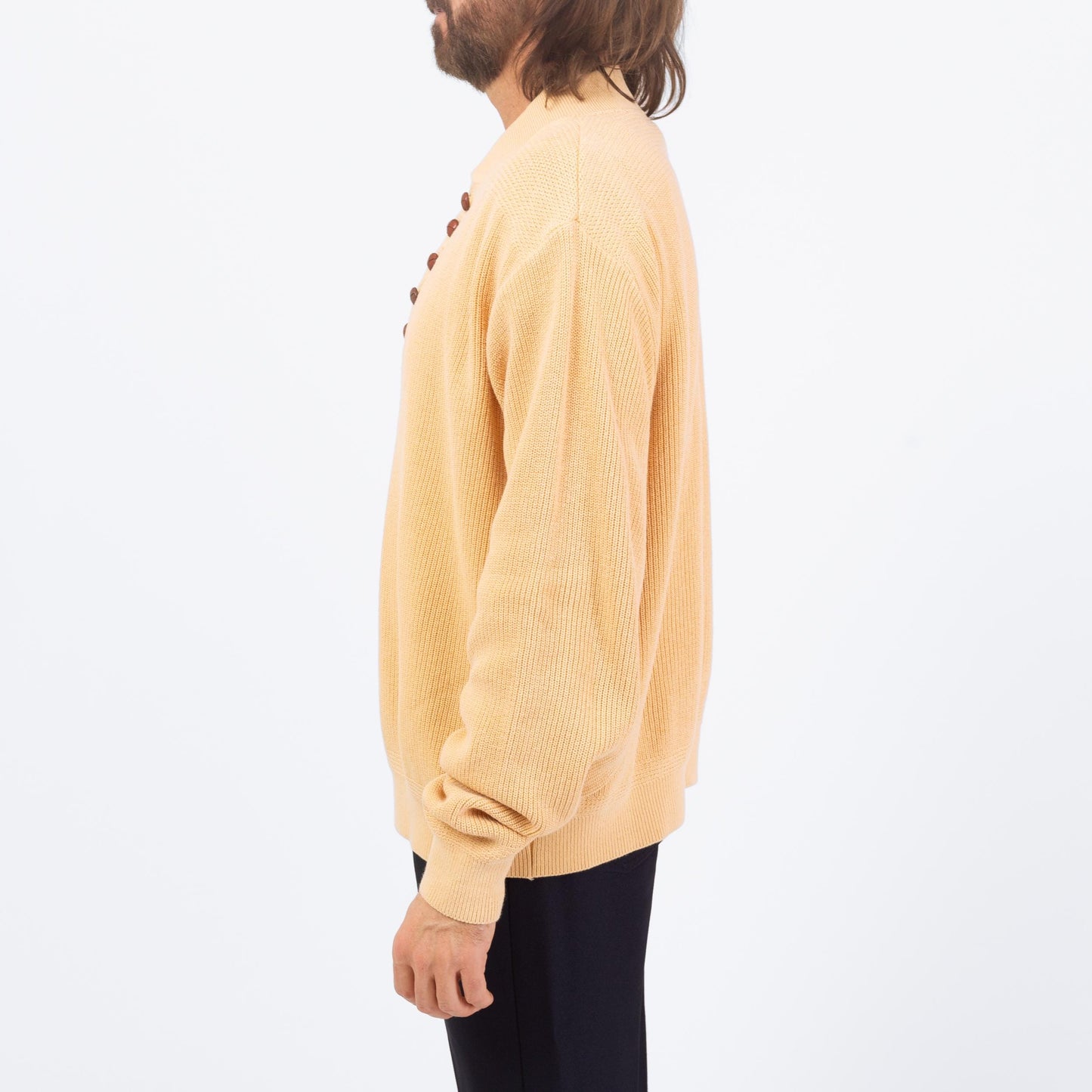 Vintage 80s Lands' End Cream Knit Henley Sweater - Extra Large | Button Up Long Sleeve Cotton Pullover