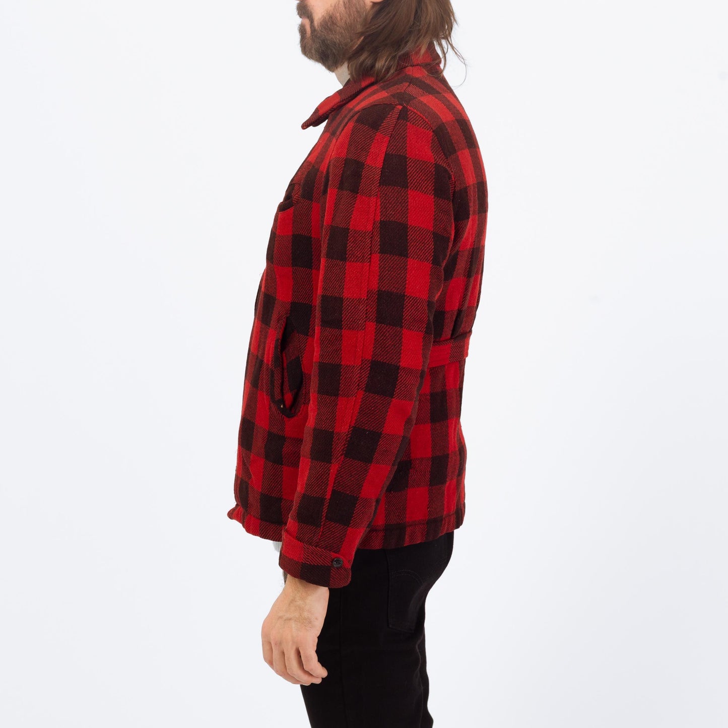 Vintage 50s Buffalo Plaid Jacket - Medium | Distressed Zip Up Hunting Field Coat