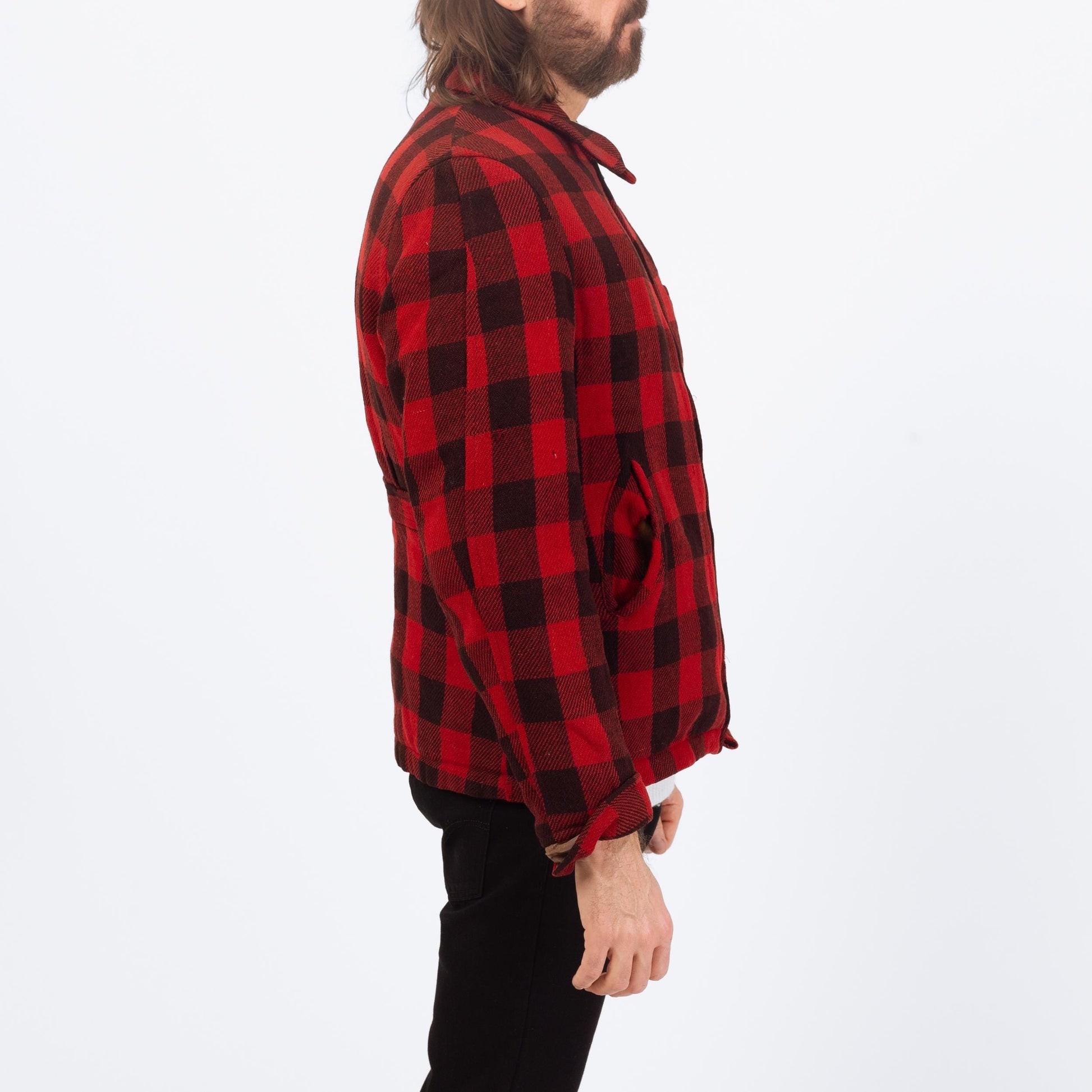 Vintage 50s Buffalo Plaid Jacket - Medium | Distressed Zip Up Hunting Field Coat