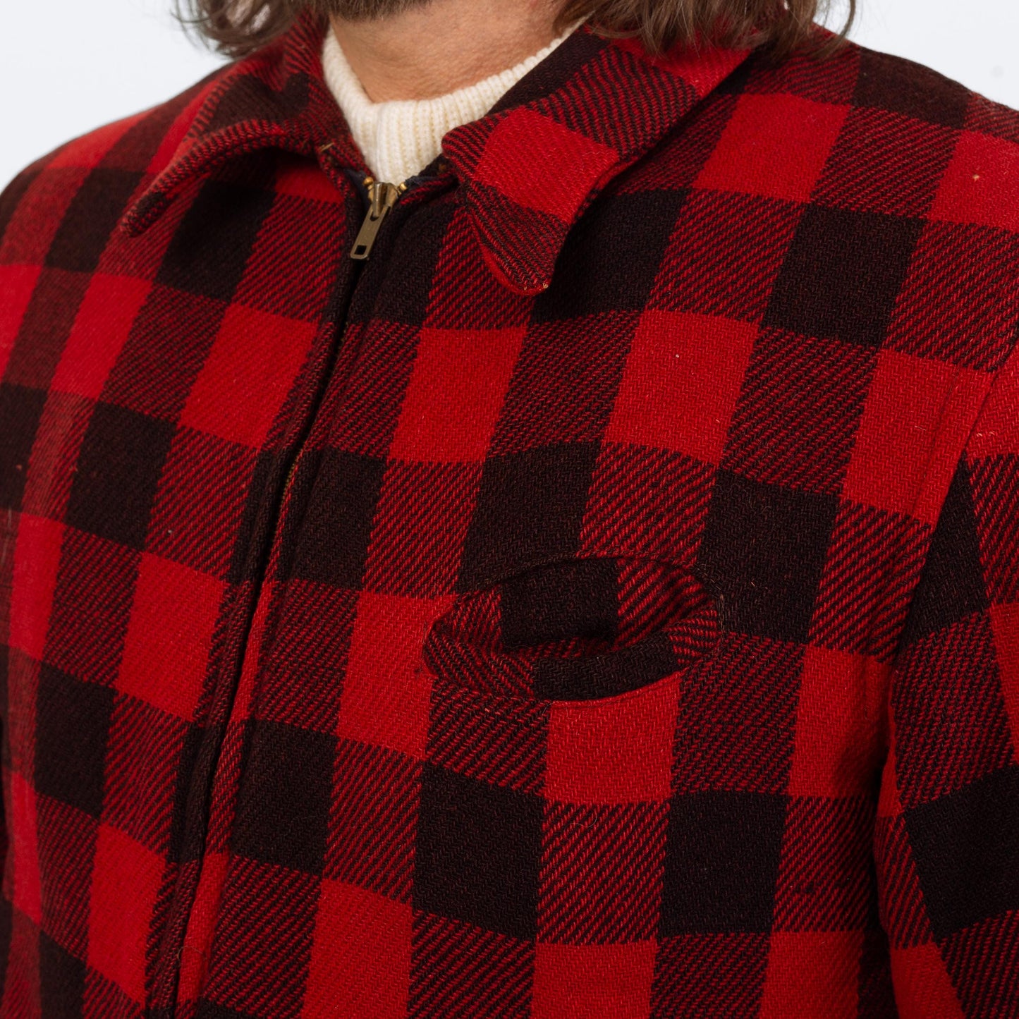Vintage 50s Buffalo Plaid Jacket - Medium | Distressed Zip Up Hunting Field Coat