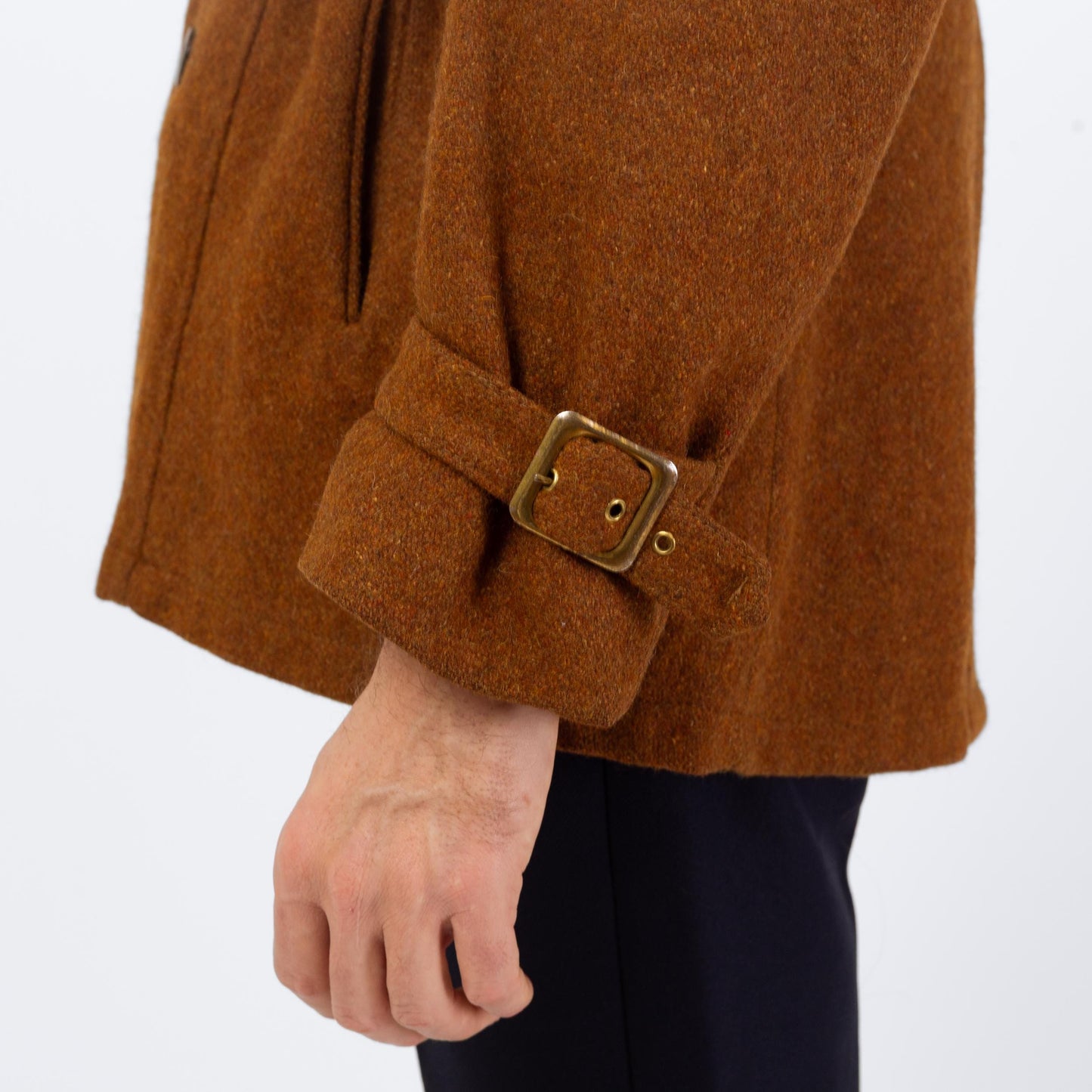 Vintage 60s 70s Burnt Orange Wool Tweed Belted Coat - Large, Size 42 | Plush Collar Double Breasted Peacoat