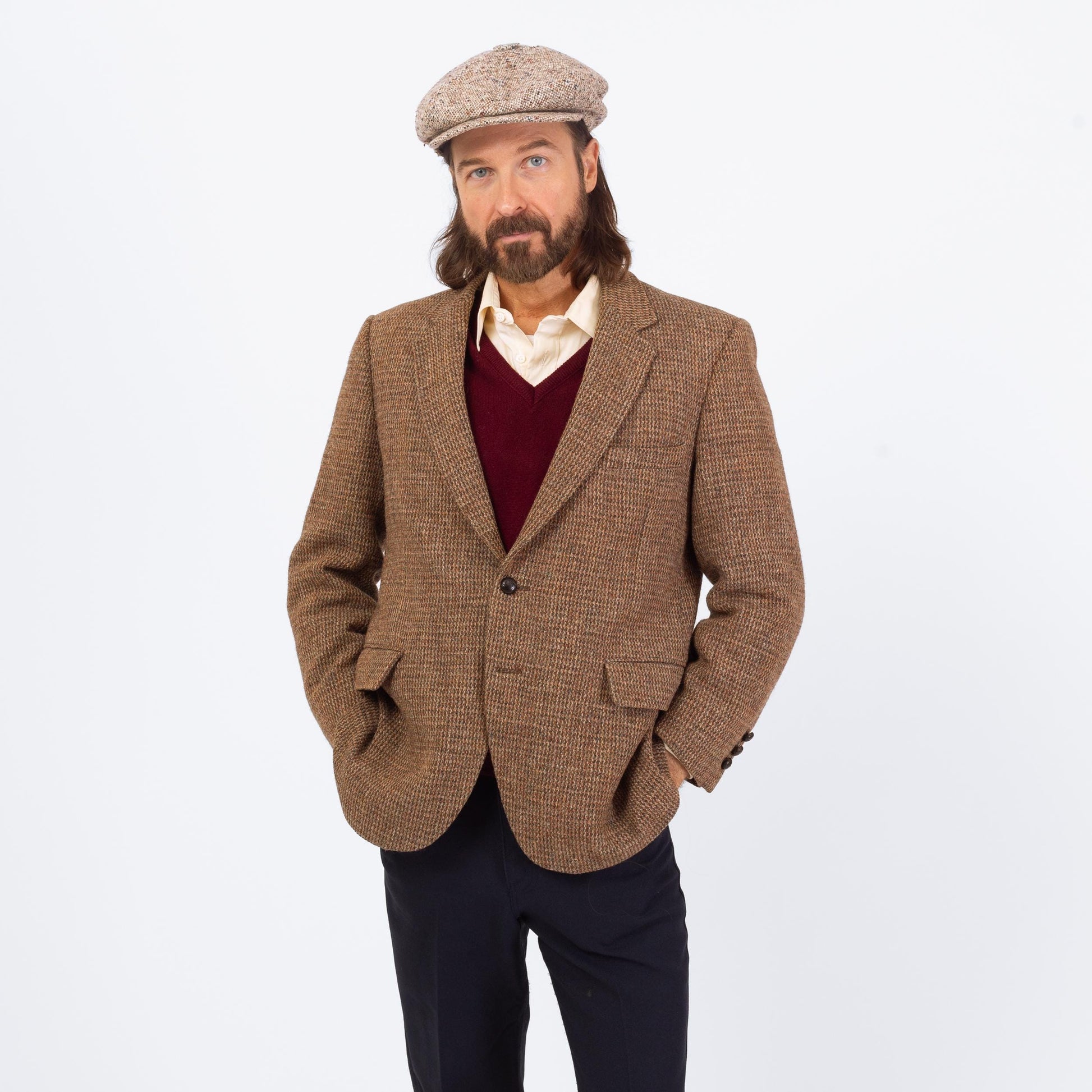 Vintage 70s Brown Harris Tweed Sport Coat - Medium | Preppy Single Breasted Blazer Suit Jacket