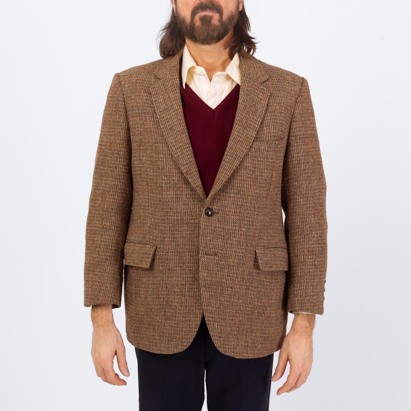 Vintage 70s Brown Harris Tweed Sport Coat - Medium | Preppy Single Breasted Blazer Suit Jacket