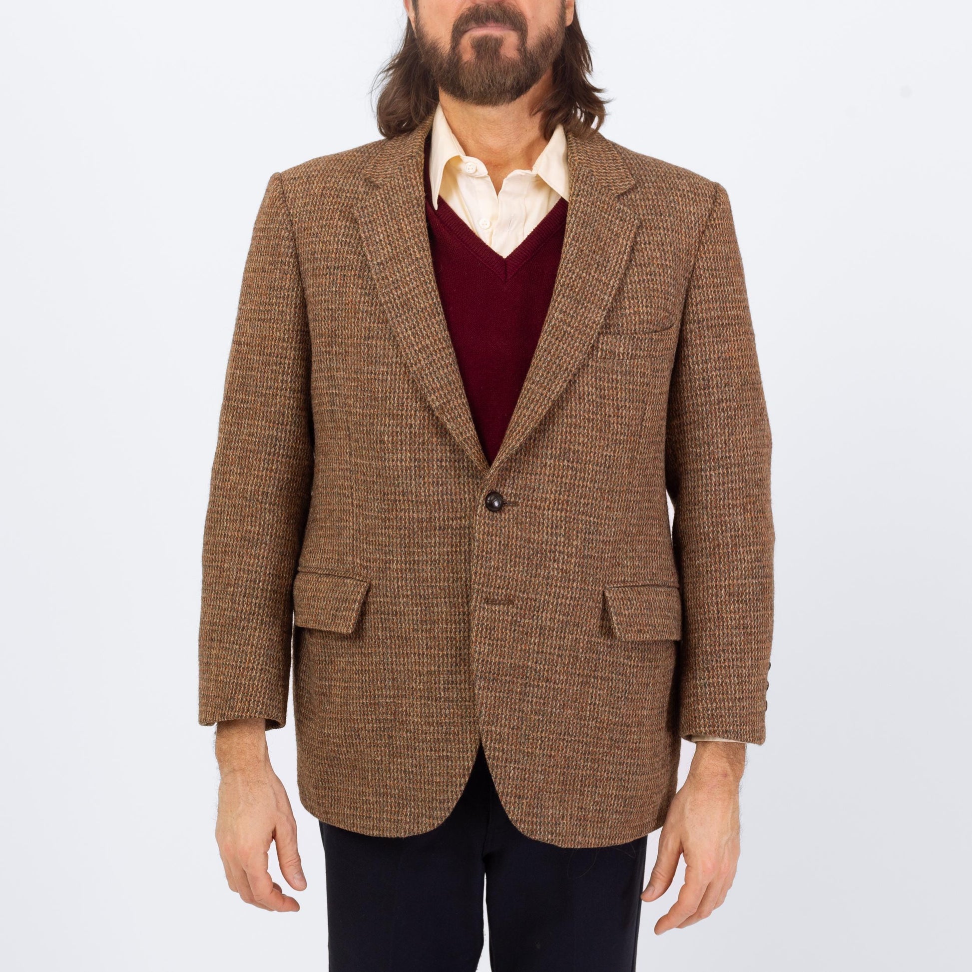 Vintage 70s Brown Harris Tweed Sport Coat - Medium | Preppy Single Breasted Blazer Suit Jacket