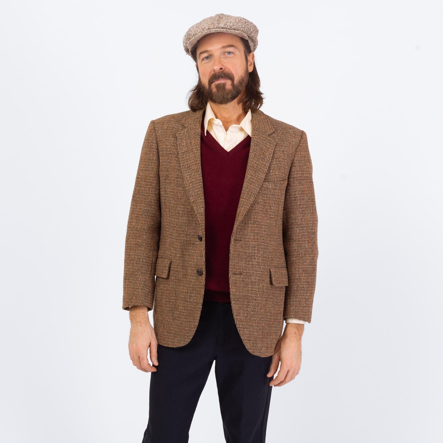 Vintage 70s Brown Harris Tweed Sport Coat - Medium | Preppy Single Breasted Blazer Suit Jacket