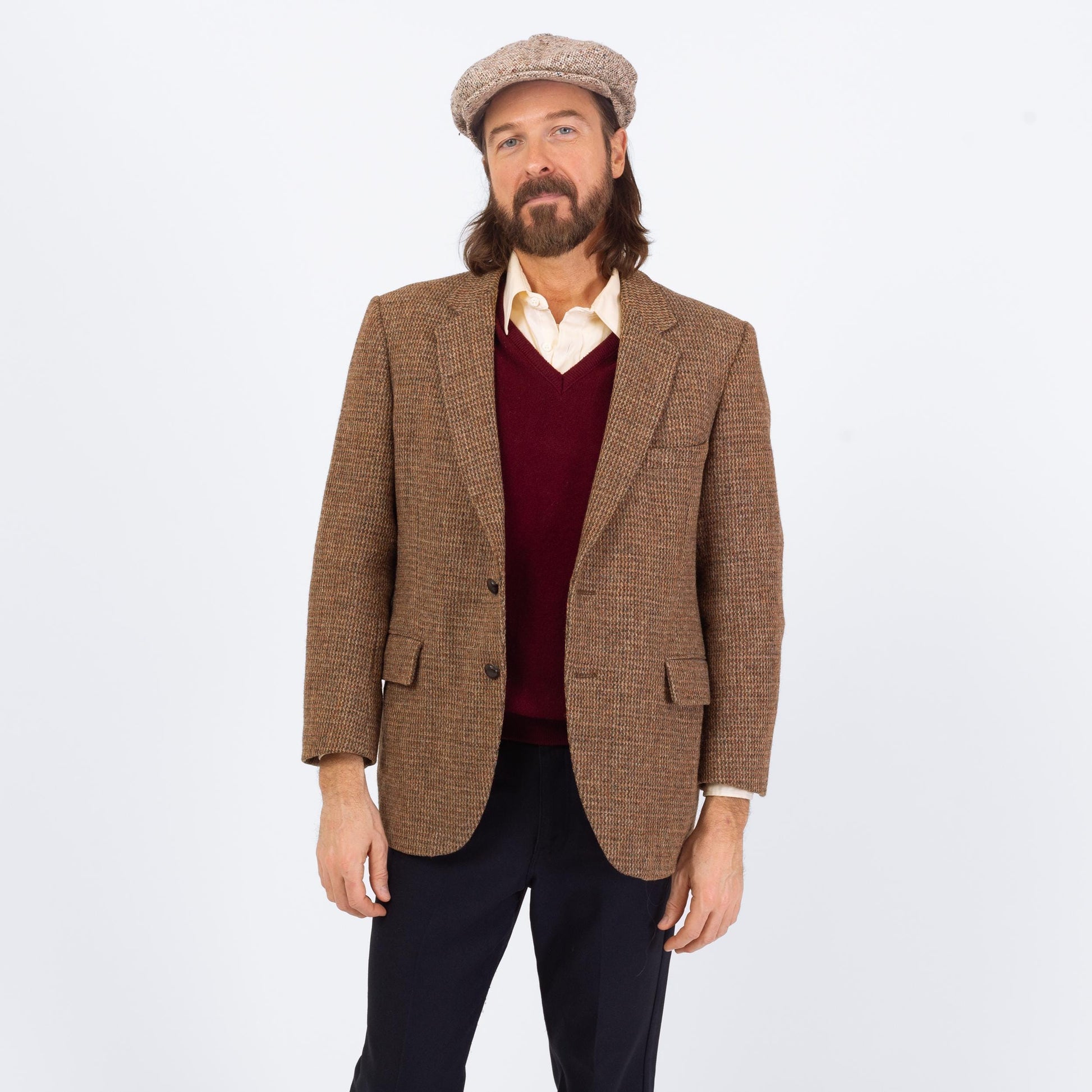 Vintage 70s Brown Harris Tweed Sport Coat - Medium | Preppy Single Breasted Blazer Suit Jacket