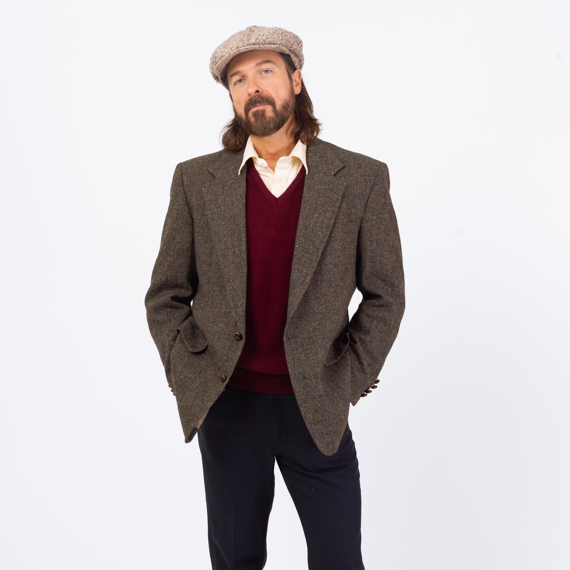 Vintage 90s Grey Tweed Elbow Patch Sport Coat - Large, Size 43 | Preppy Single Breasted Suede Trim Blazer Suit Jacket