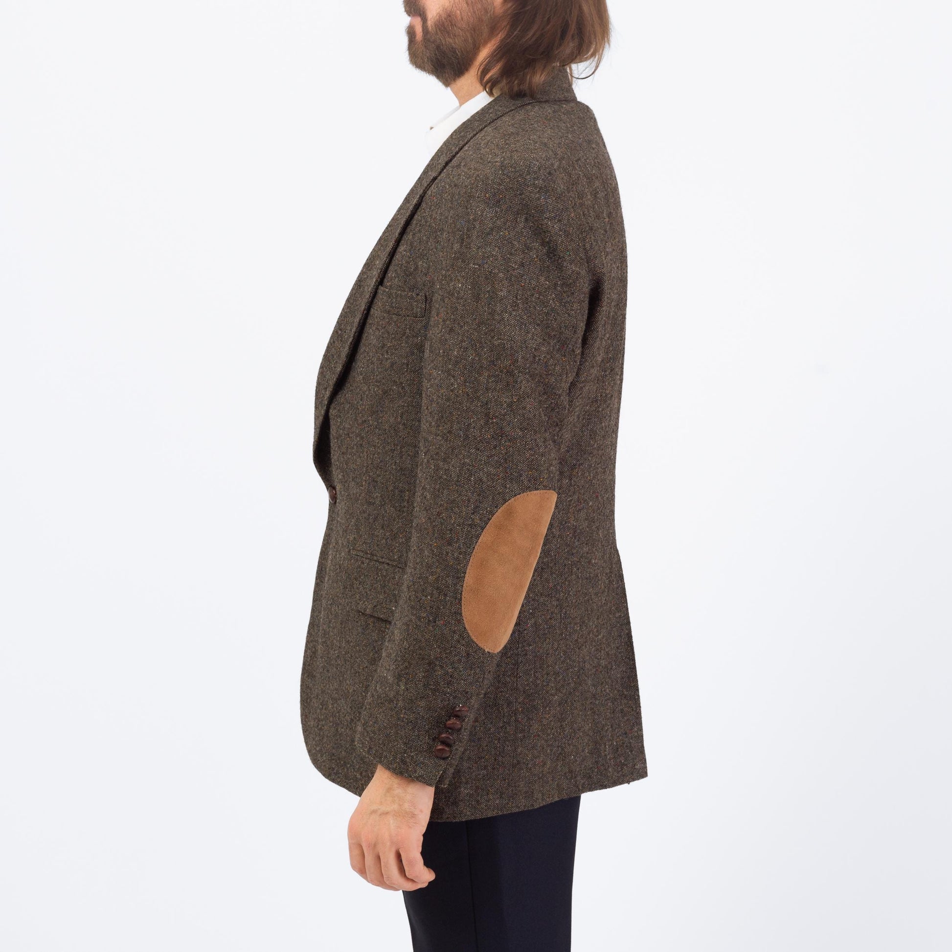 Vintage 90s Grey Tweed Elbow Patch Sport Coat - Large, Size 43 | Preppy Single Breasted Suede Trim Blazer Suit Jacket