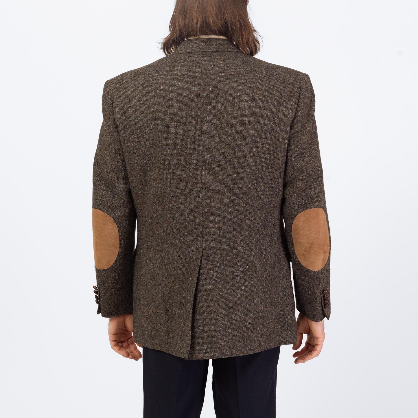 Vintage 90s Grey Tweed Elbow Patch Sport Coat - Large, Size 43 | Preppy Single Breasted Suede Trim Blazer Suit Jacket