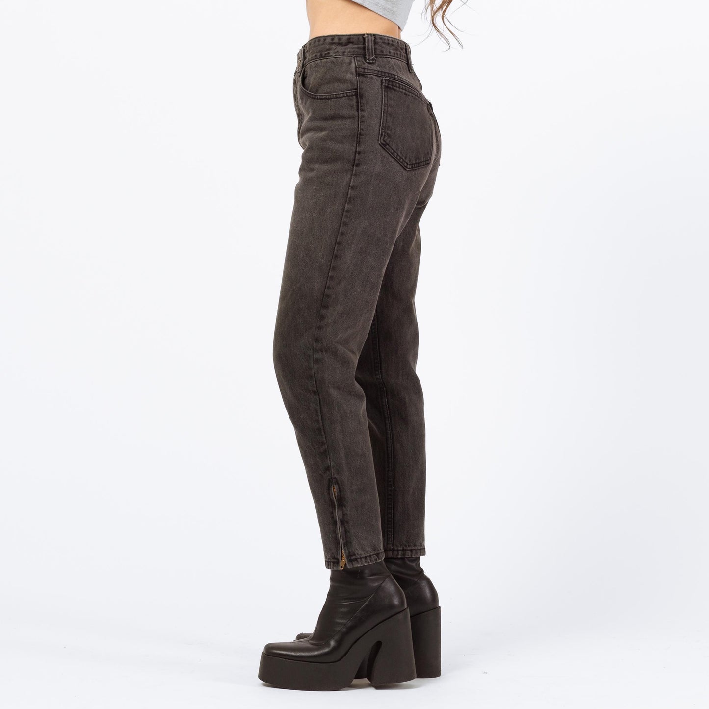 Vintage 90s Guess High Waisted Faded Black Ankle Zip Jeans - Petite Small, 26" | Denim Mom Jeans