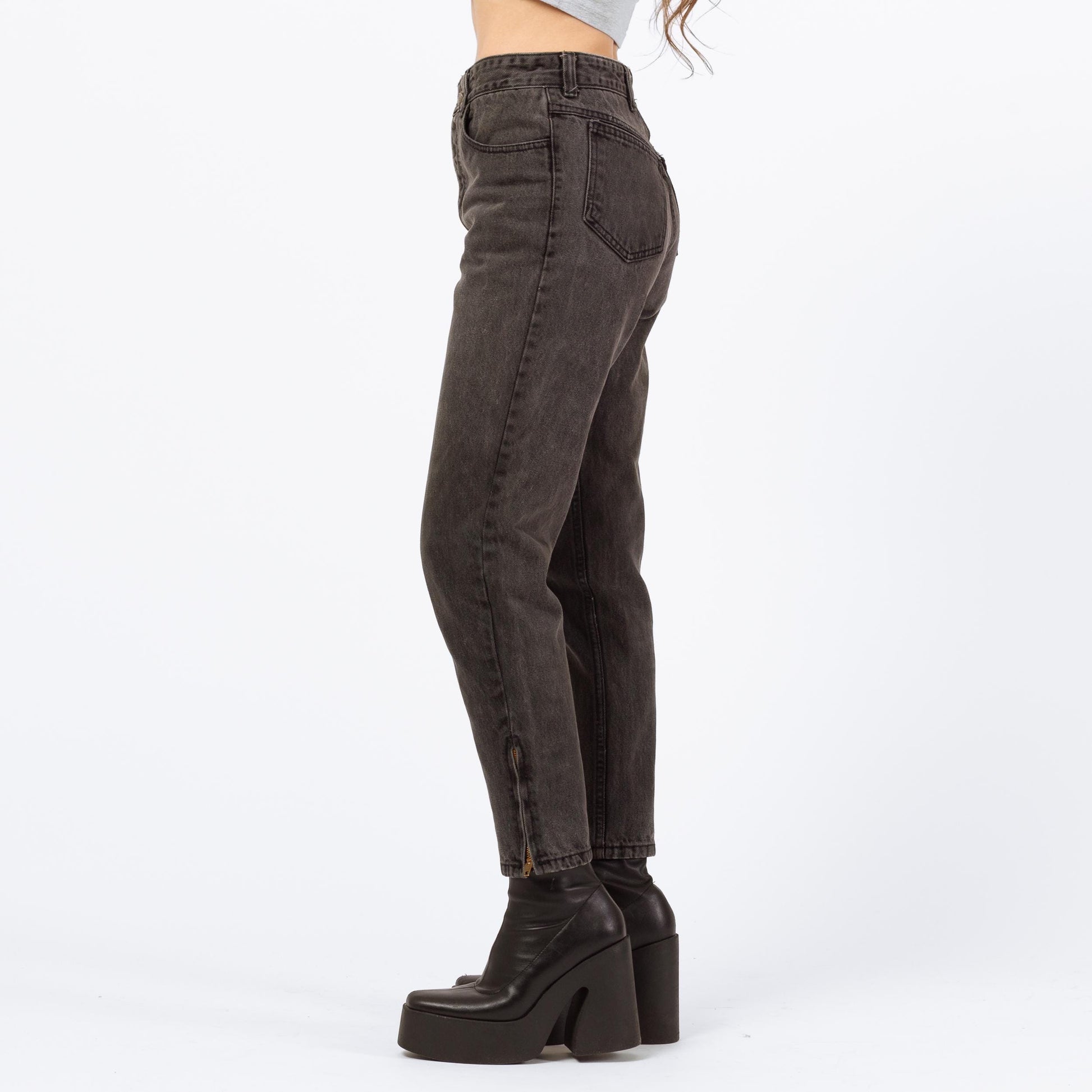 Vintage 90s Guess High Waisted Faded Black Ankle Zip Jeans - Petite Small, 26" | Denim Mom Jeans