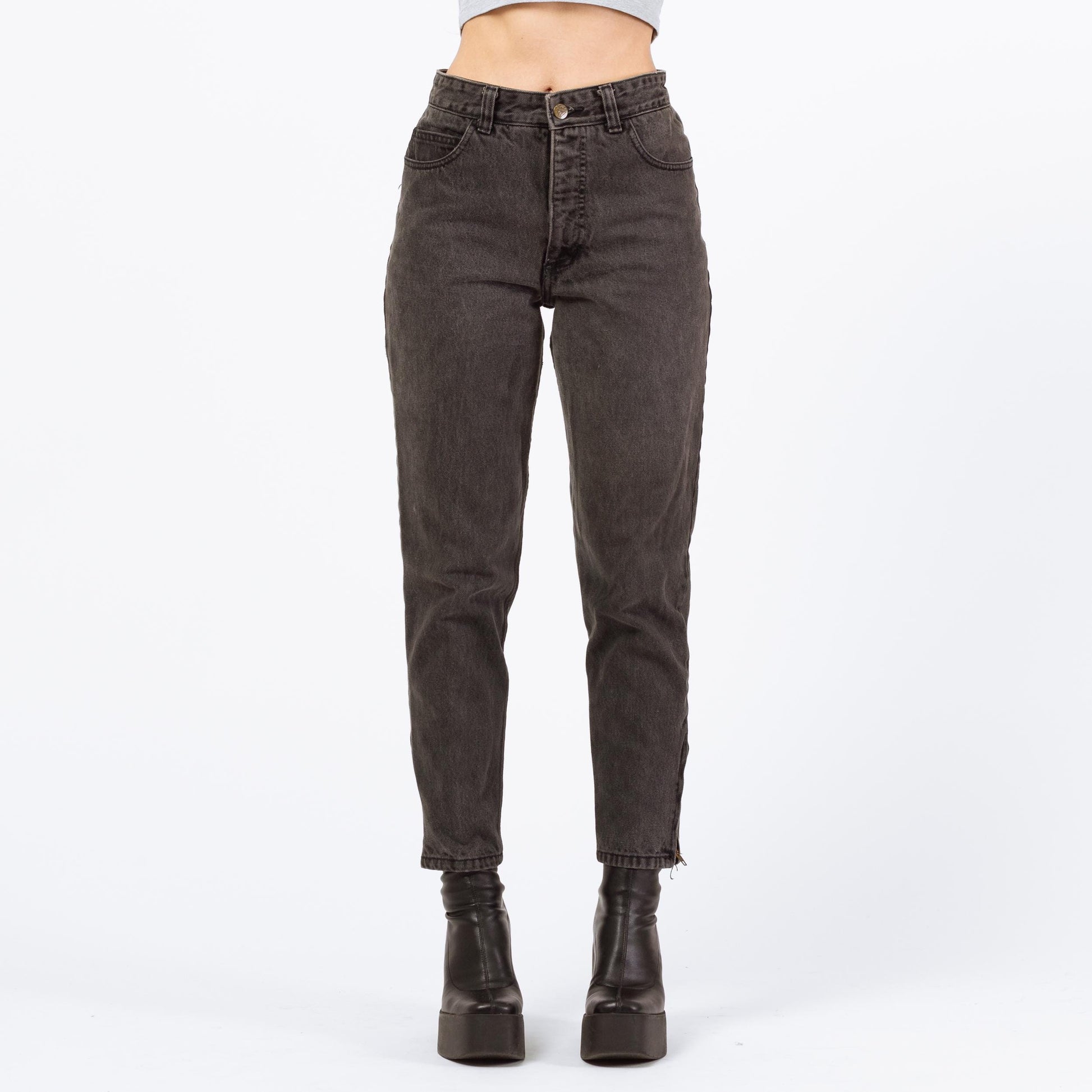 Vintage 90s Guess High Waisted Faded Black Ankle Zip Jeans - Petite Small, 26" | Denim Mom Jeans
