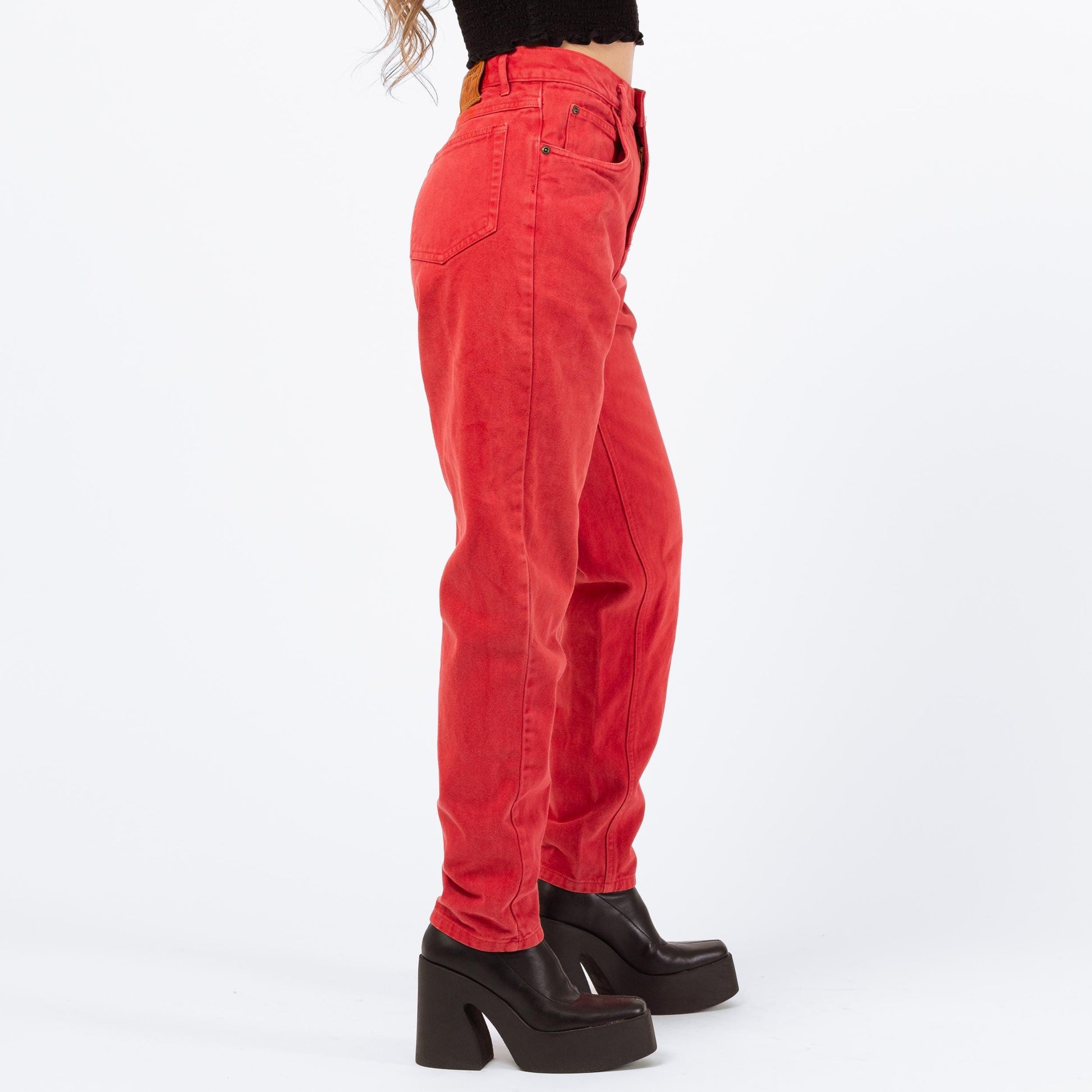Vintage 90s Soft Red Denim High Waisted Jeans - Extra Small, 24" | Tapered Leg Mom Jeans