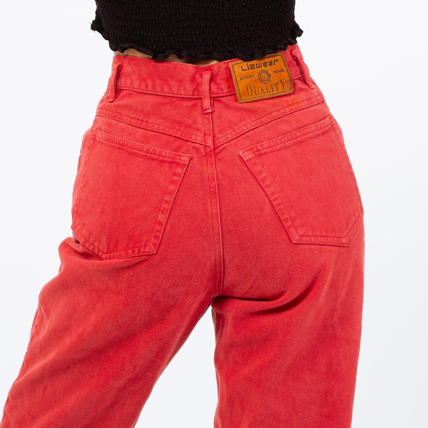 Vintage 90s Soft Red Denim High Waisted Jeans - Extra Small, 24" | Tapered Leg Mom Jeans
