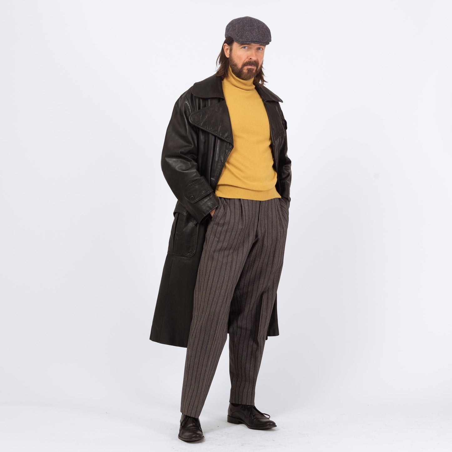 Vintage 70s 80s Black Leather Trench Coat - Large, Size 44 | Saxony Double Breasted Long Duster Jacket
