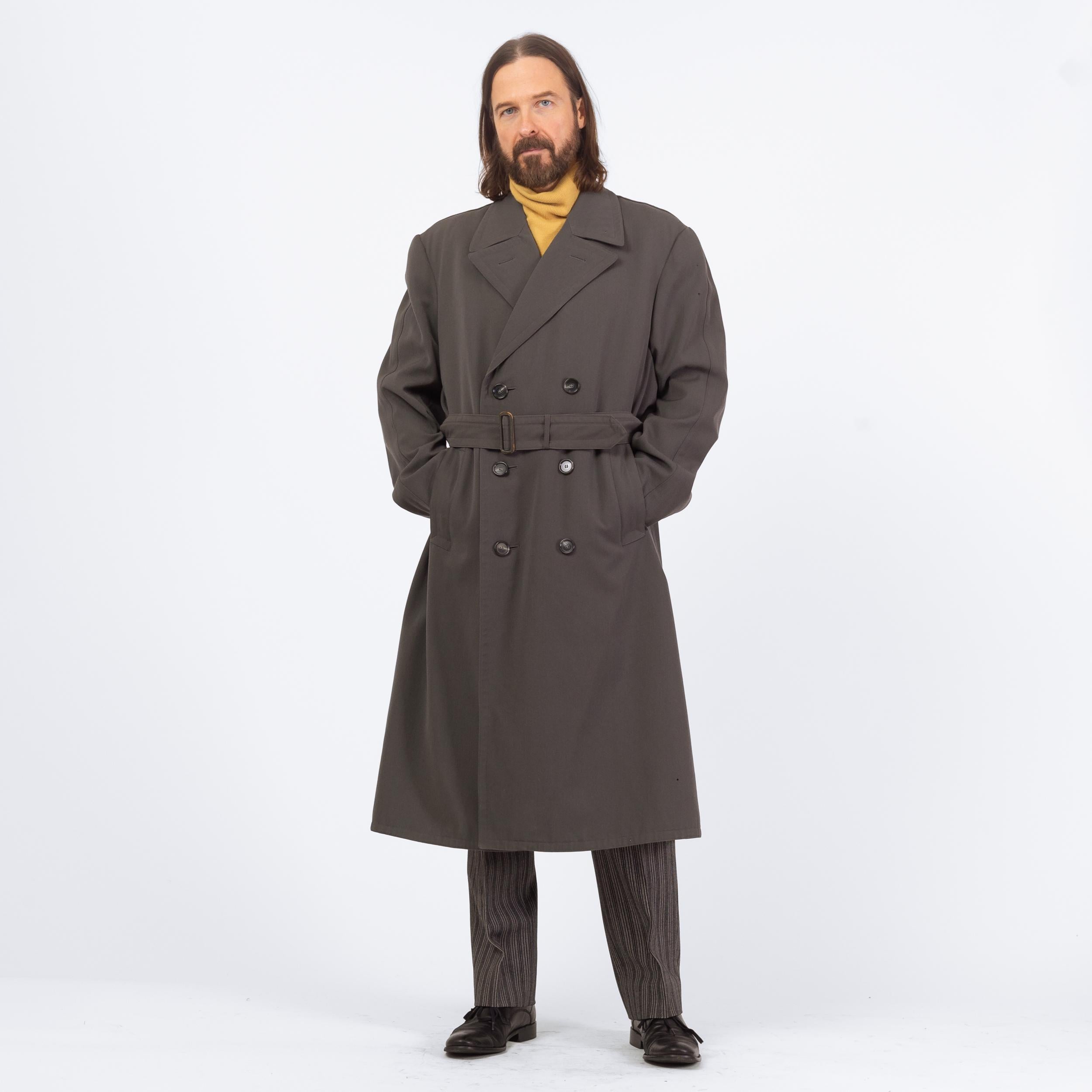 ジャケット・アウター 60s70s wool gabardine double trench coat Vintage 60s Dove Grey Wool Belted Military Trench Coat - Extra