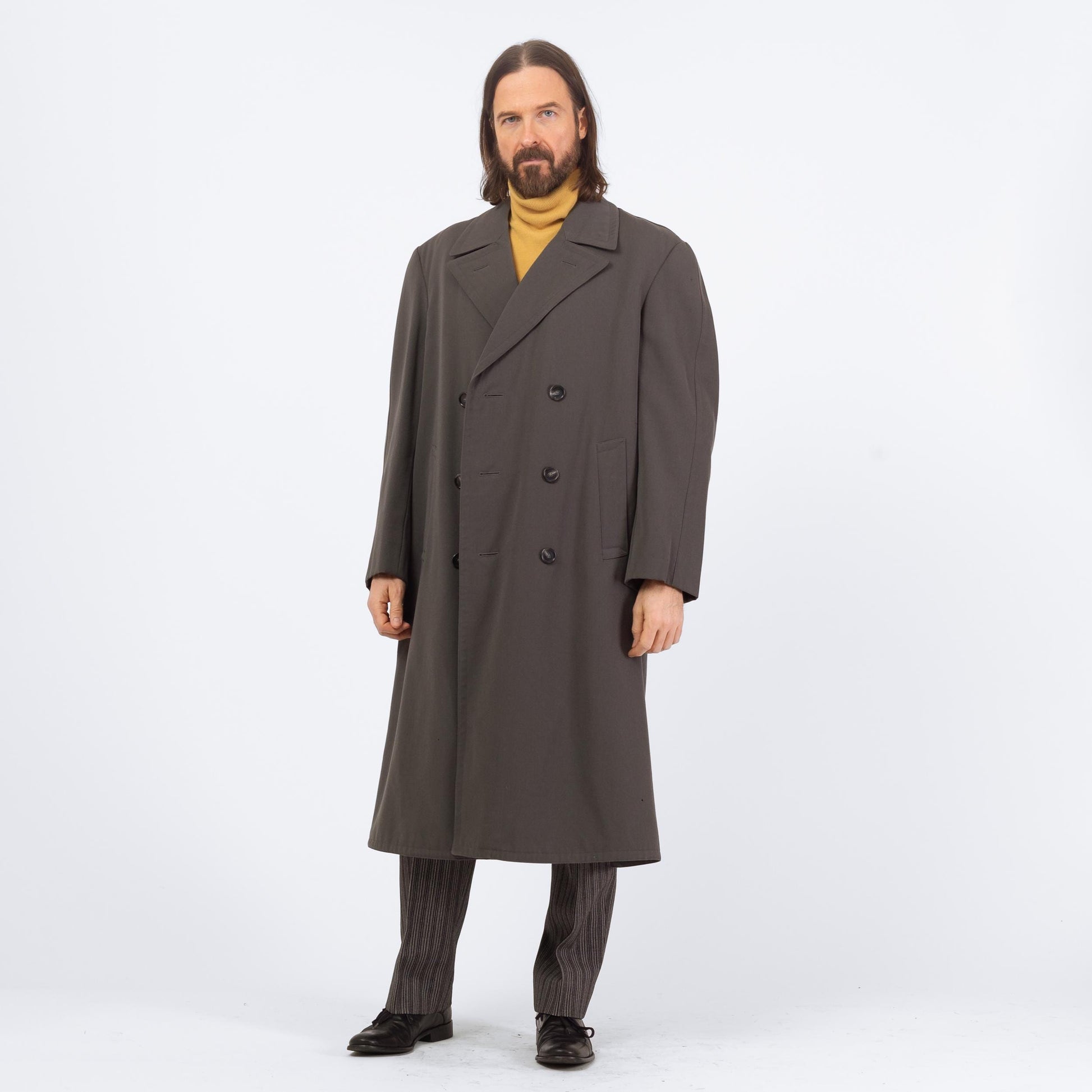 Vintage 60s Dove Grey Wool Belted Military Trench Coat - Extra Large | Bulag Munchen German Army Lined Overcoat Long Jacket