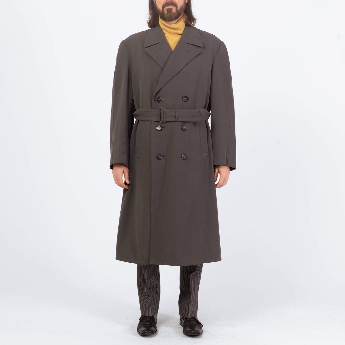 Vintage 60s Dove Grey Wool Belted Military Trench Coat - Extra Large | Bulag Munchen German Army Lined Overcoat Long Jacket
