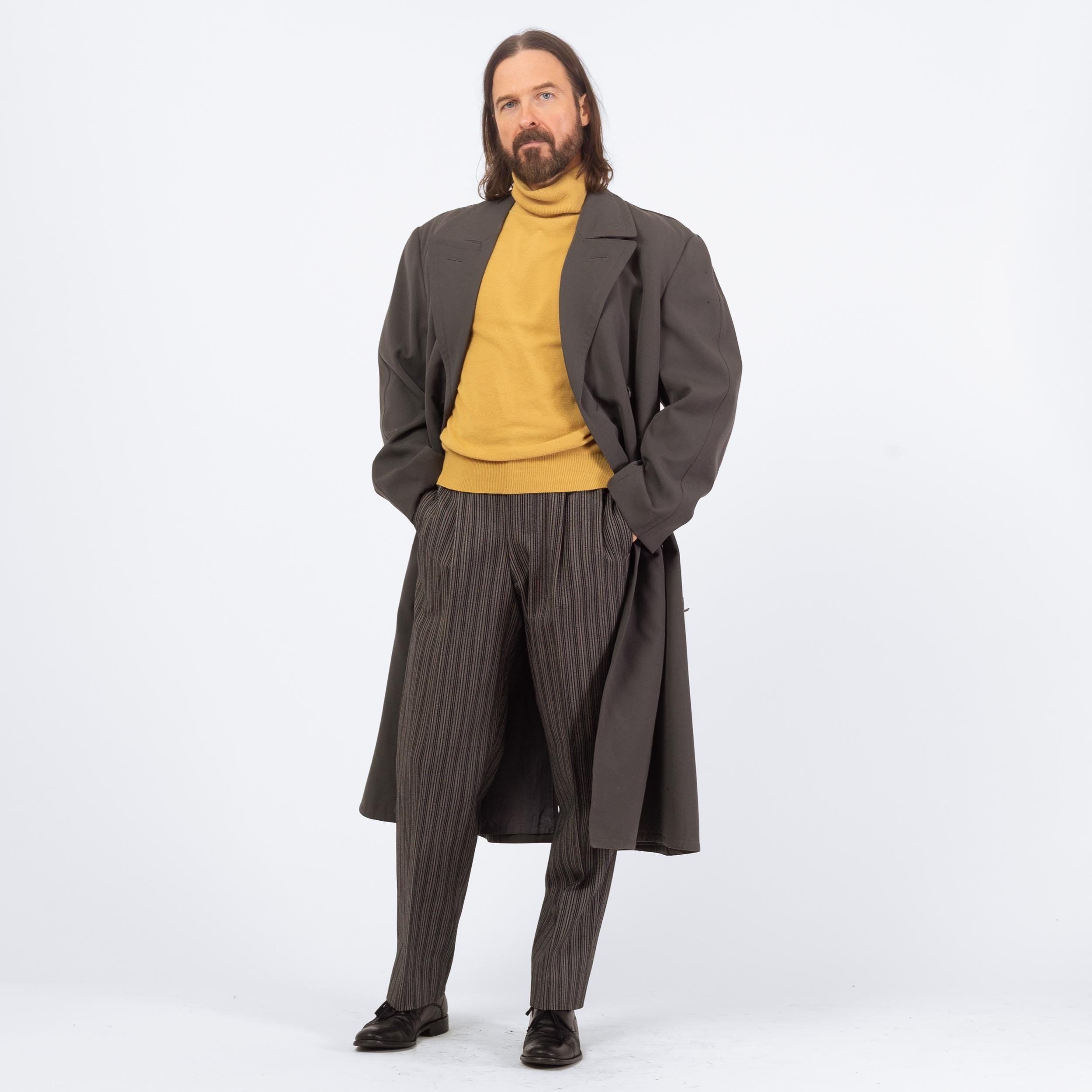 Vintage 60s Dove Grey Wool Belted Military Trench Coat - Extra