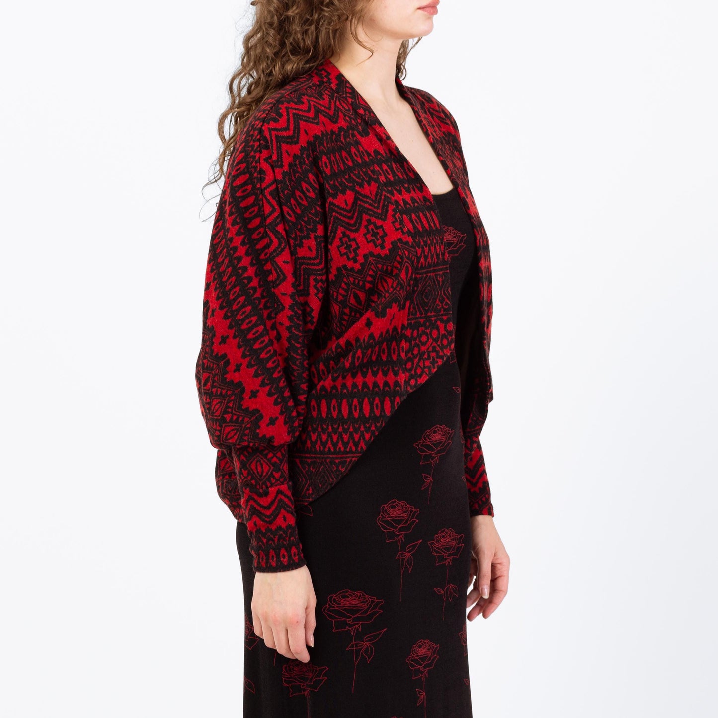 Vintage Y2K Red & Black Dolman Sleeve Cardigan - Extra Small | Open Fit Knit Jacket