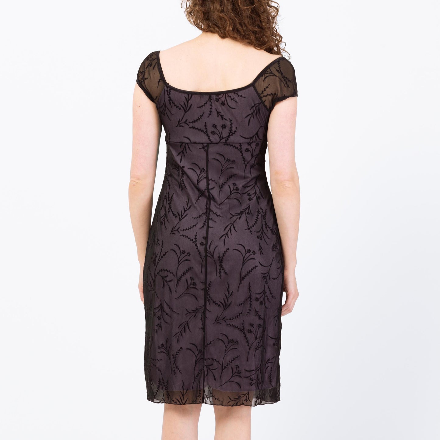 Vintage 90s Gothic Flocked Velvet Floral Dress - Medium | Black & Purple Milkmaid Party Dress