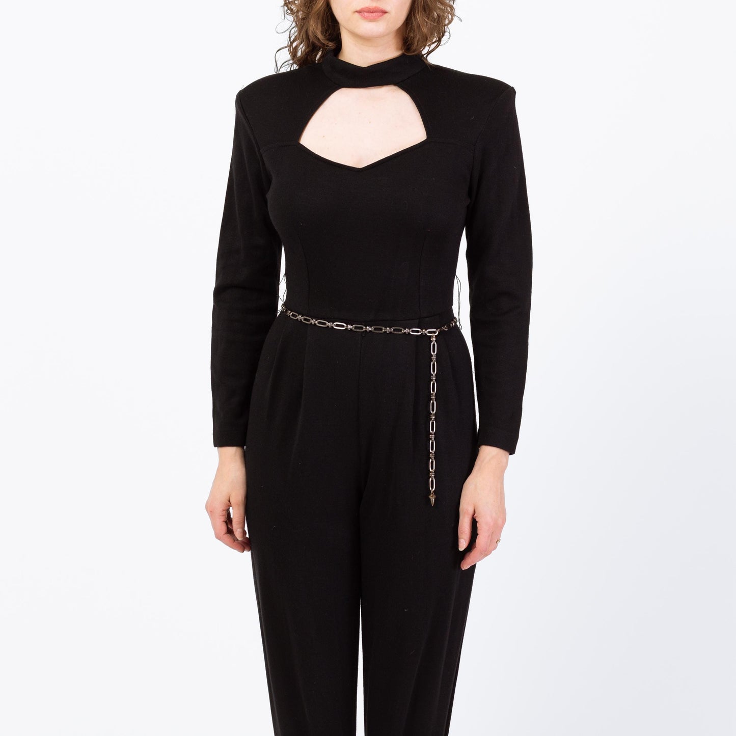 Vintage 80s Black Keyhole Neckline Catsuit - Small to Medium | Formal Long Sleeve Stirrup Jumpsuit