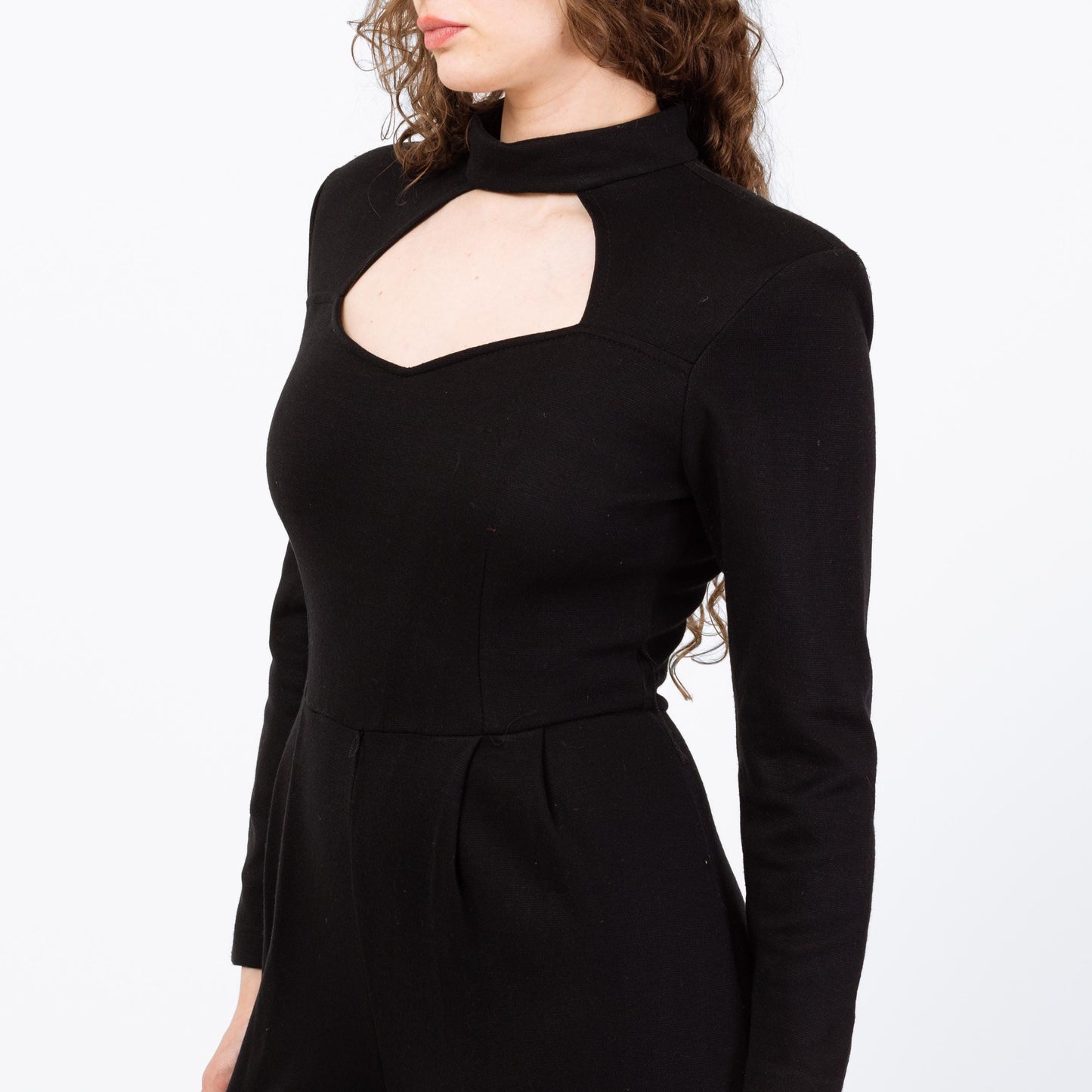 Vintage 80s Black Keyhole Neckline Catsuit - Small to Medium | Formal Long Sleeve Stirrup Jumpsuit