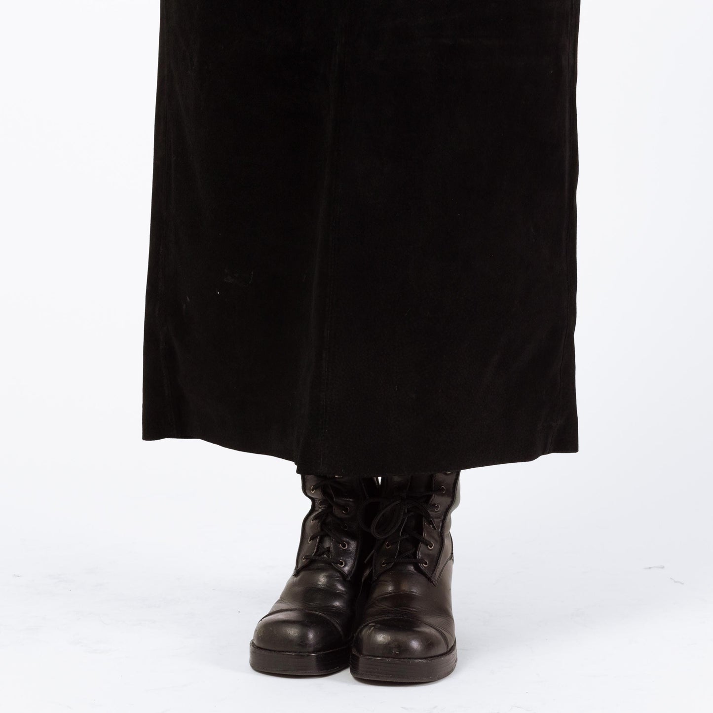 Vintage 90s Black Suede Maxi Skirt - Medium, 30" | High Waisted Long Leather Skirt