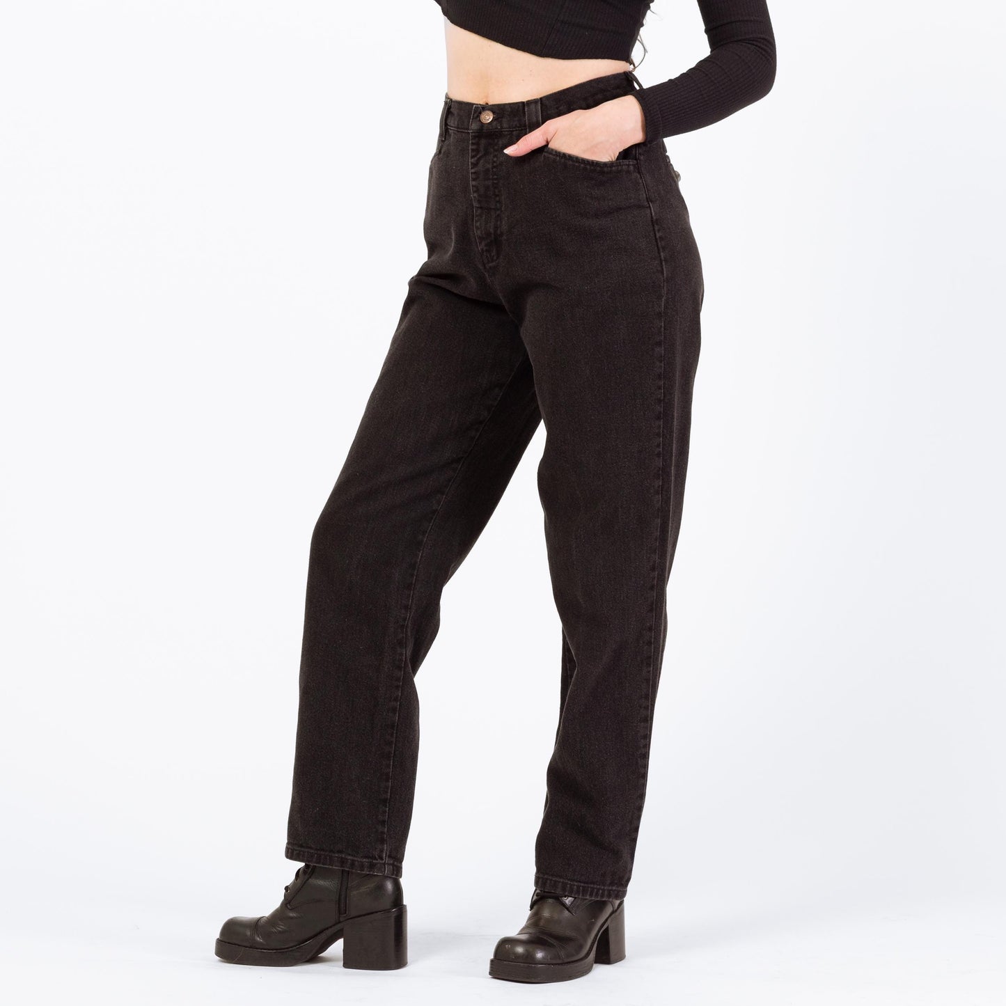 Vintage 90s Lee Black High Waisted Jeans - Medium, 28" | High Rise Denim Mom Jeans