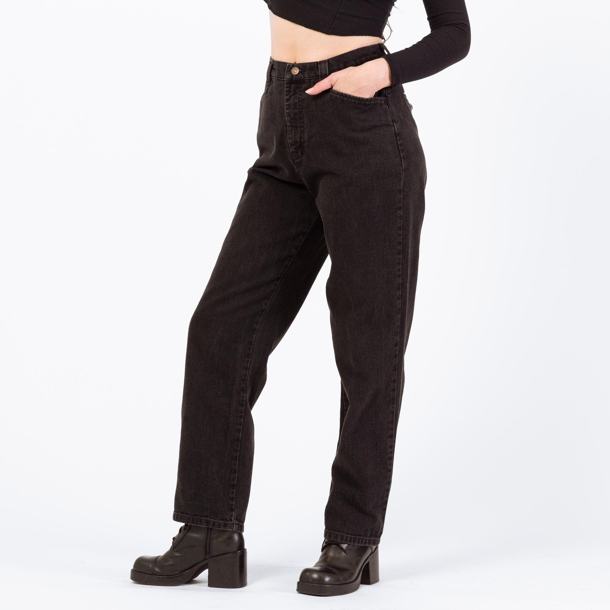 Vintage 90s Lee Black High Waisted Jeans - Medium, 28" | High Rise Denim Mom Jeans