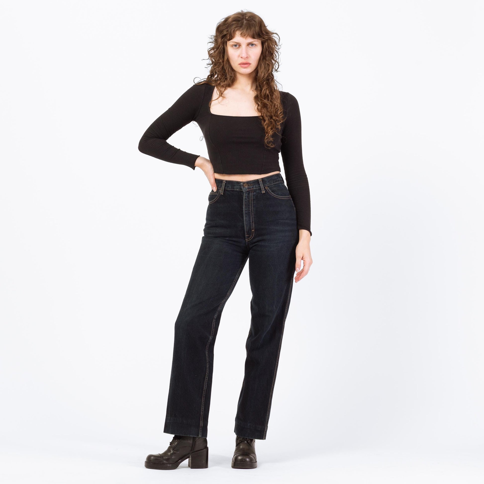 Vintage 70s 80s Calvin Klein High Waisted Jeans - Small, 26" | Dark Wash Denim Slim Straight Leg Jeans