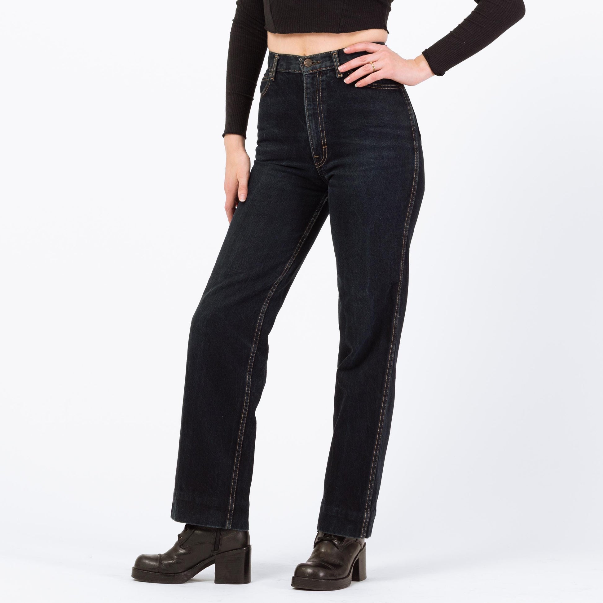 Vintage 70s 80s Calvin Klein High Waisted Jeans - Small, 26" | Dark Wash Denim Slim Straight Leg Jeans