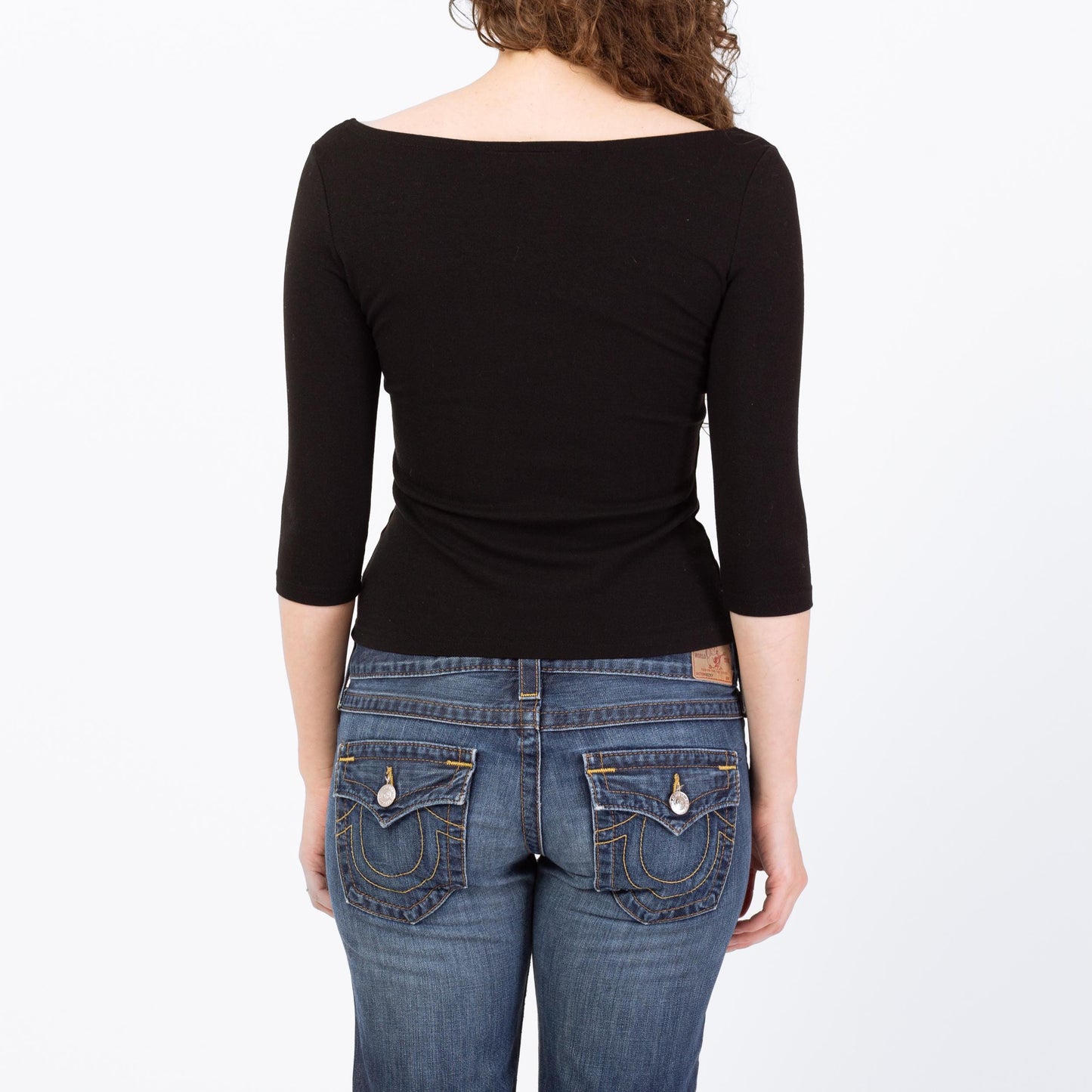 Vintage 90s Y2K Black Keyhole Cut Out Top - Medium to Large | Whimsigoth 3/4 Sleeve Shirt