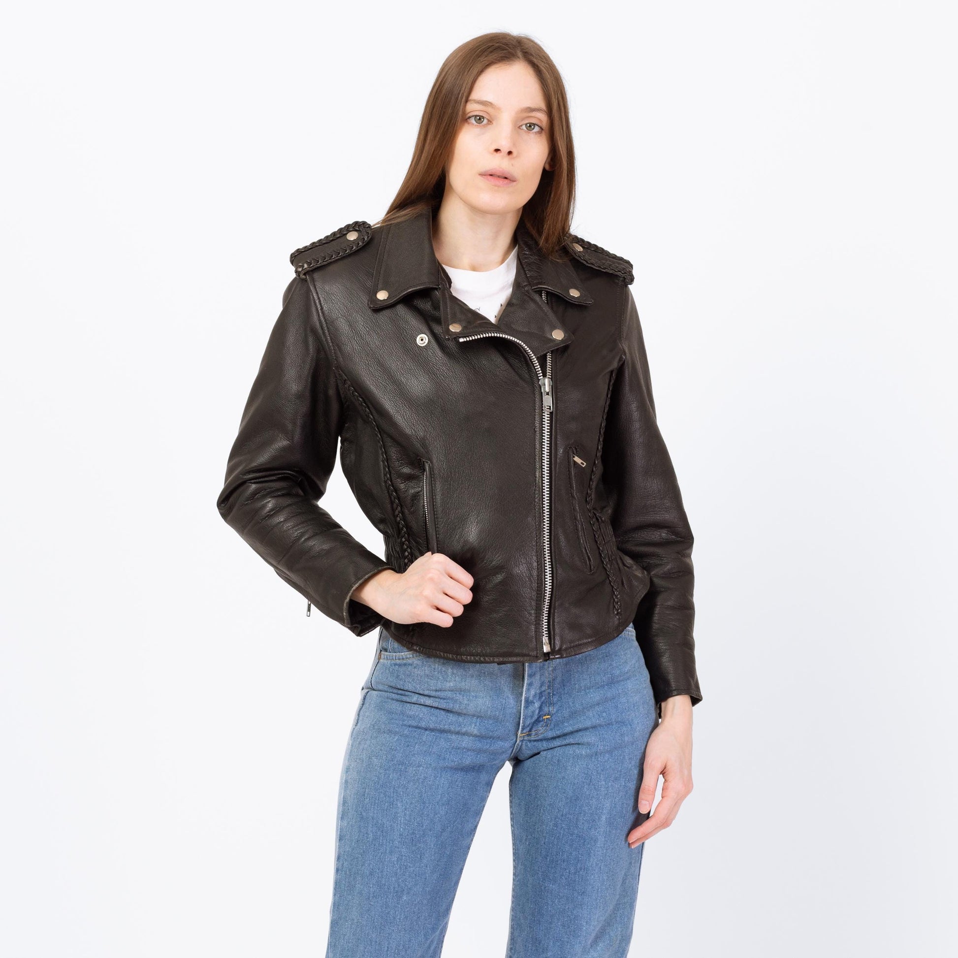 Vintage 90s Black Leather Harley Moto Jacket - Extra Small | Women's Cropped Motorcycle Biker Coat