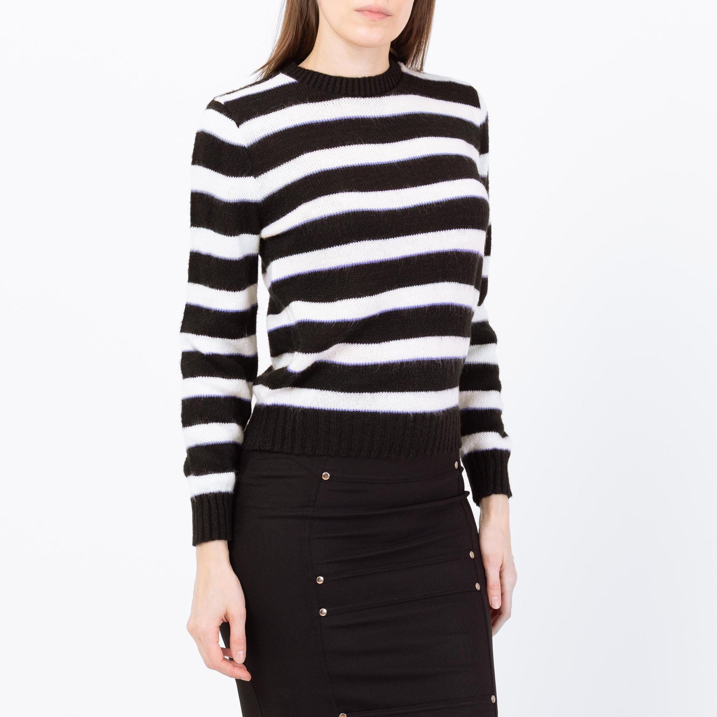Vintage 80s Black & White Striped Cropped Sweater - Small | Punk Knit Pullover Jumper