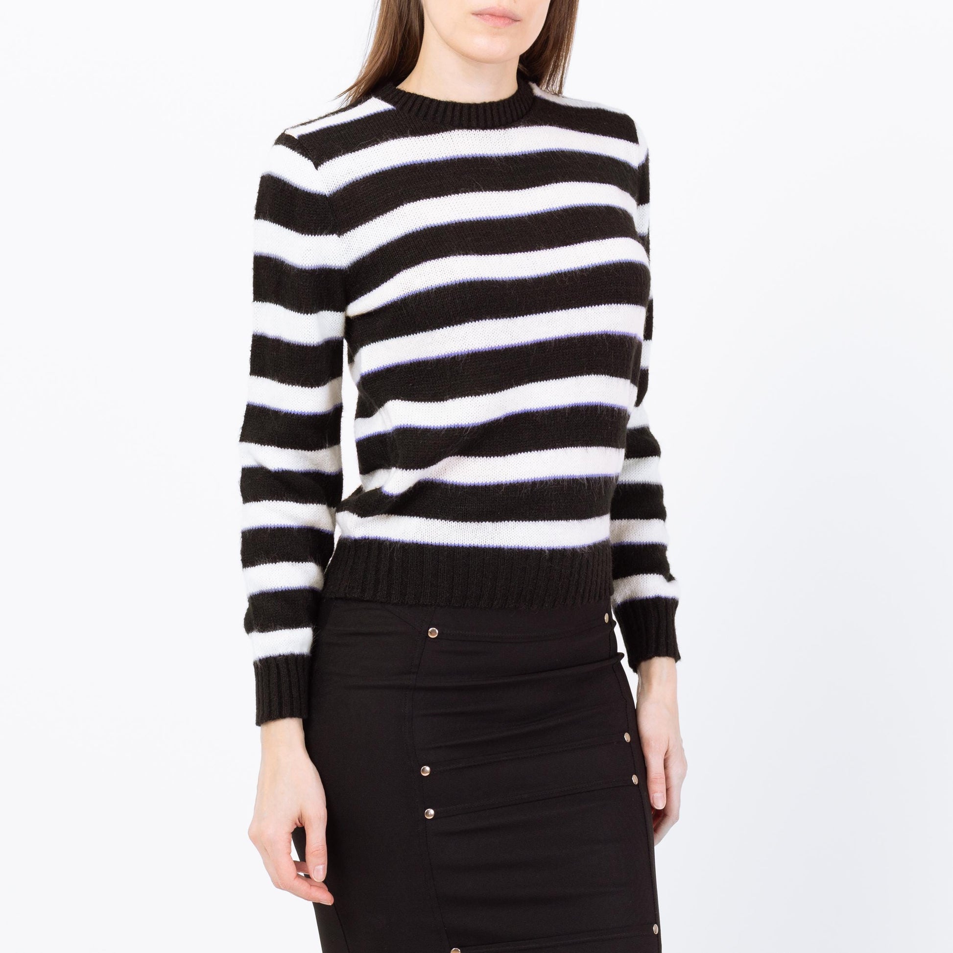 Vintage 80s Black & White Striped Cropped Sweater - Small | Punk Knit Pullover Jumper