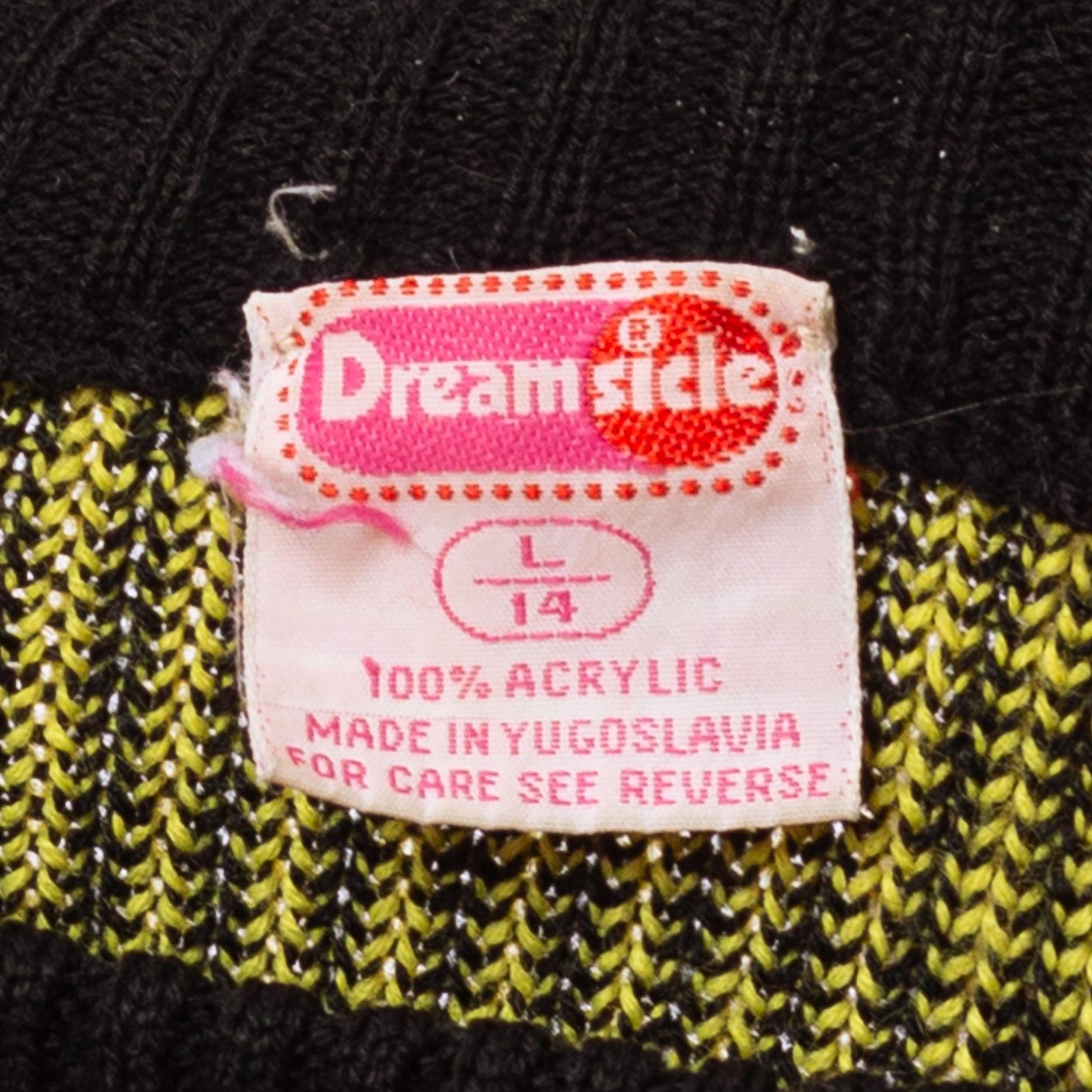 Vintage 80s Goth Teddy Bear Intarsia Knit Sweater - XS to Small | Black & Yellow Pullover