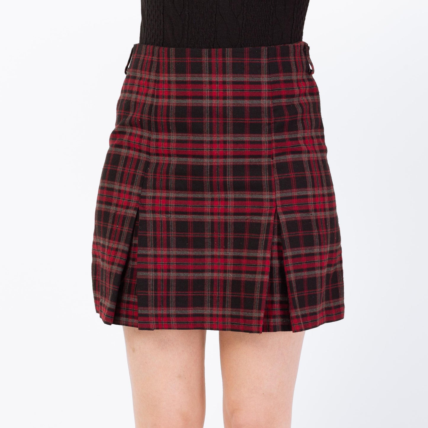 Vintage 90s Red & Black Plaid Mini Schoolgirl Skirt - Small, 27" | High Waisted Miniskirt