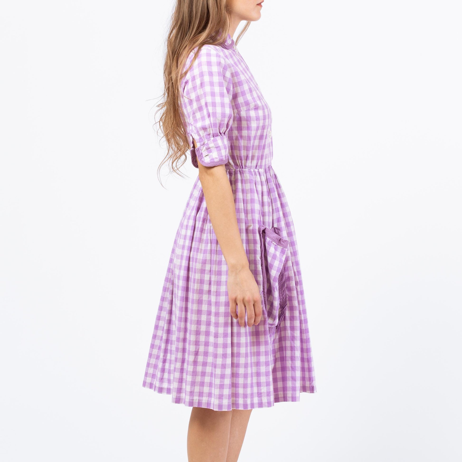 Vintage 50s Purple Gingham Fit & Flare Dress - XXS | Retro 1950s Midi Day Dress