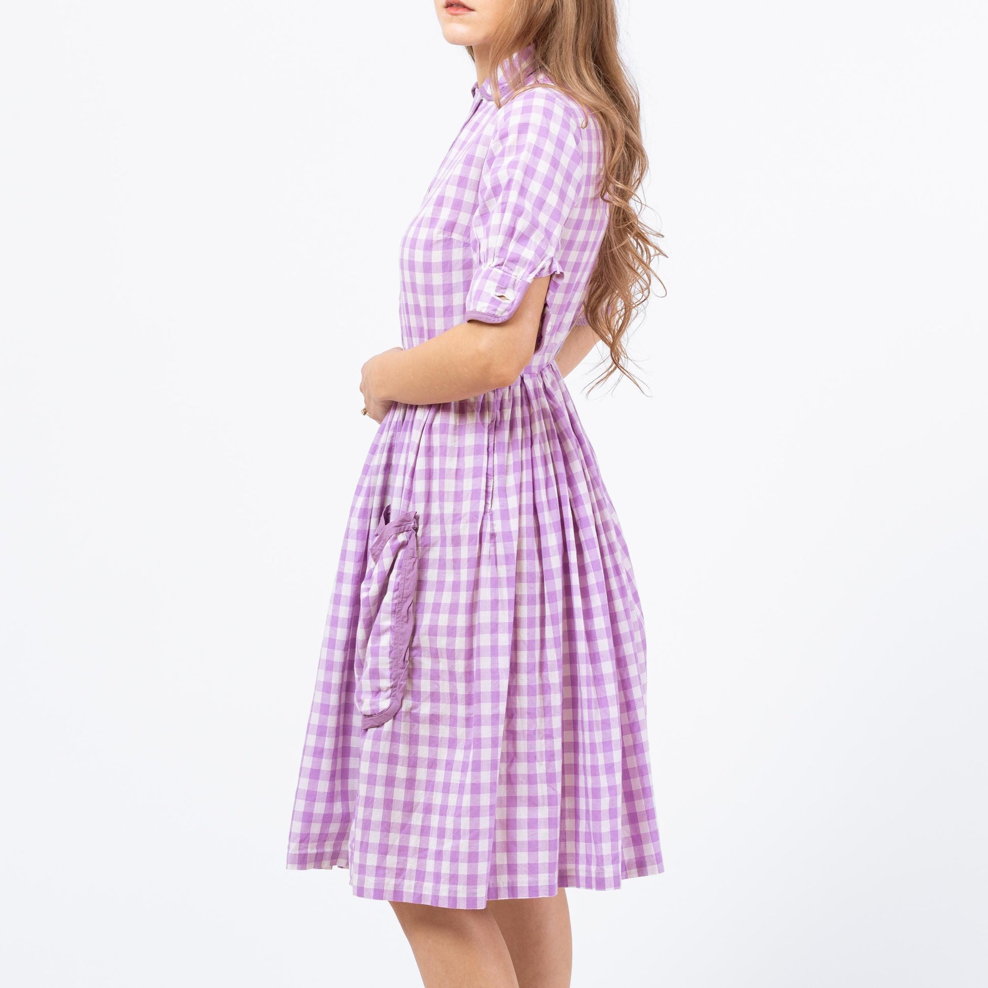 Vintage 50s Purple Gingham Fit & Flare Dress - XXS | Retro 1950s Midi Day Dress