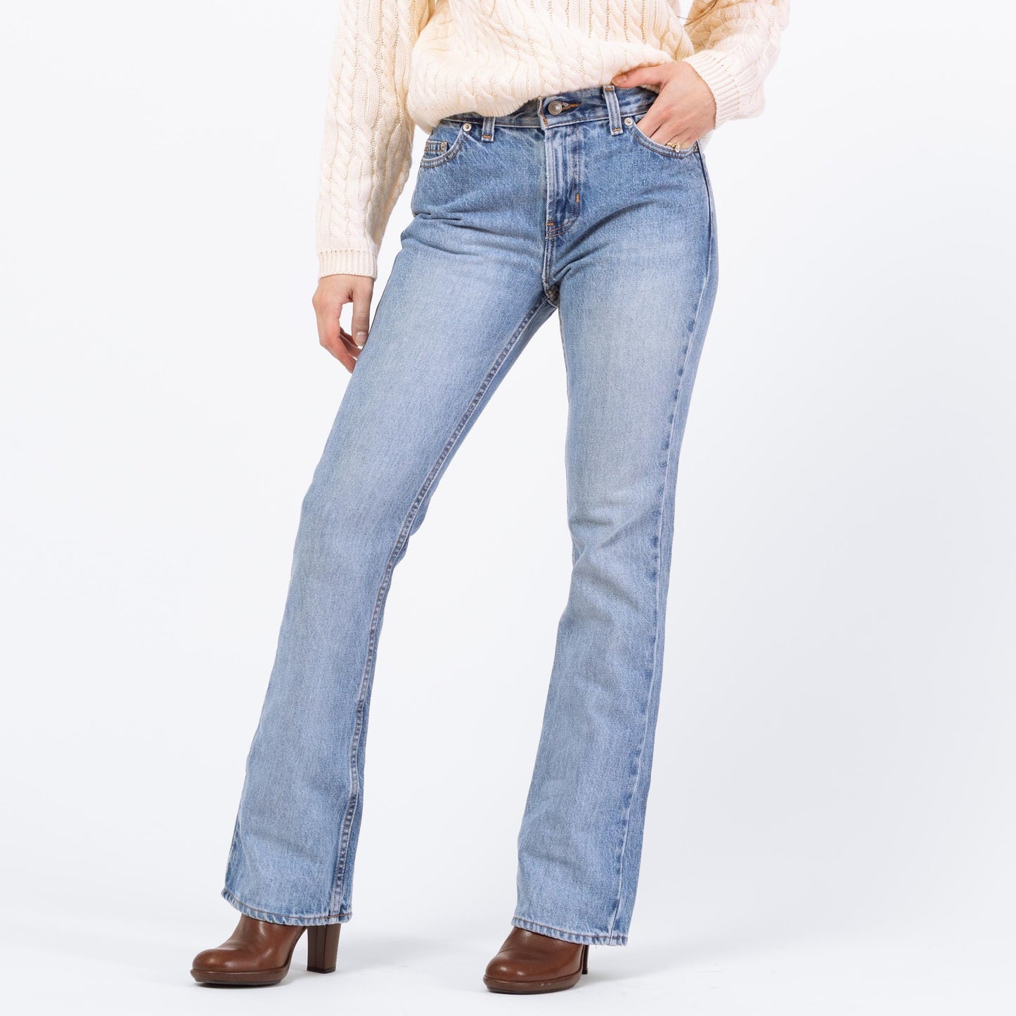 Vintage Y2K Light Wash Mid Rise Bootcut Jeans – Extra Small | 2000s Faded Denim Low Riders